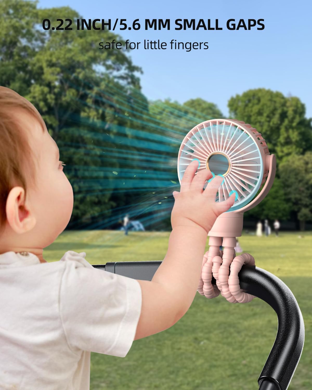 Thumbnail 3 de KIDEE Portable Pram Fan – small rechargeable clip-on fan with digital display, 3 speeds and 360° rotation