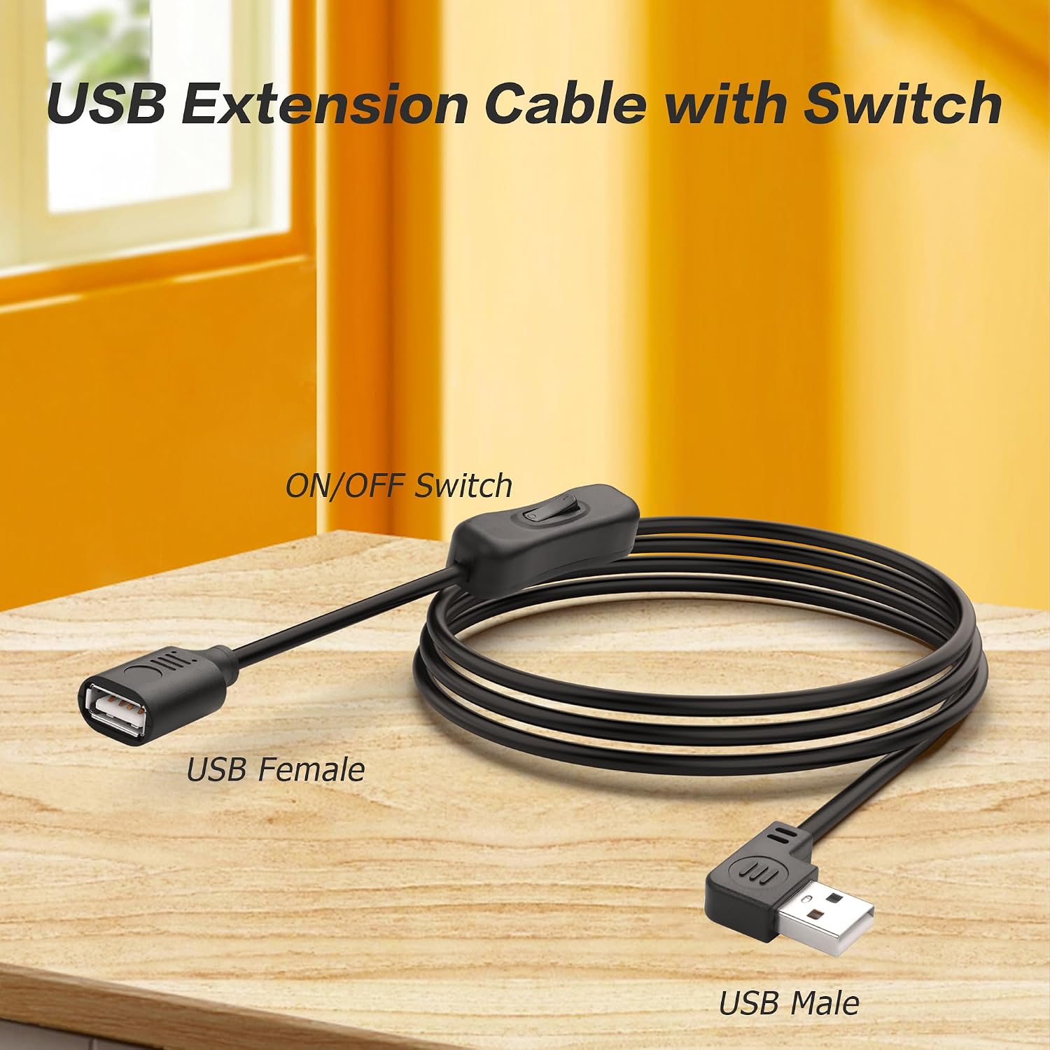 Detalle de YACSEJAO USB-Verlängerungskabel mit EIN/Aus-Schalter 90°-Winkel, 1,5 m – USB 2.0