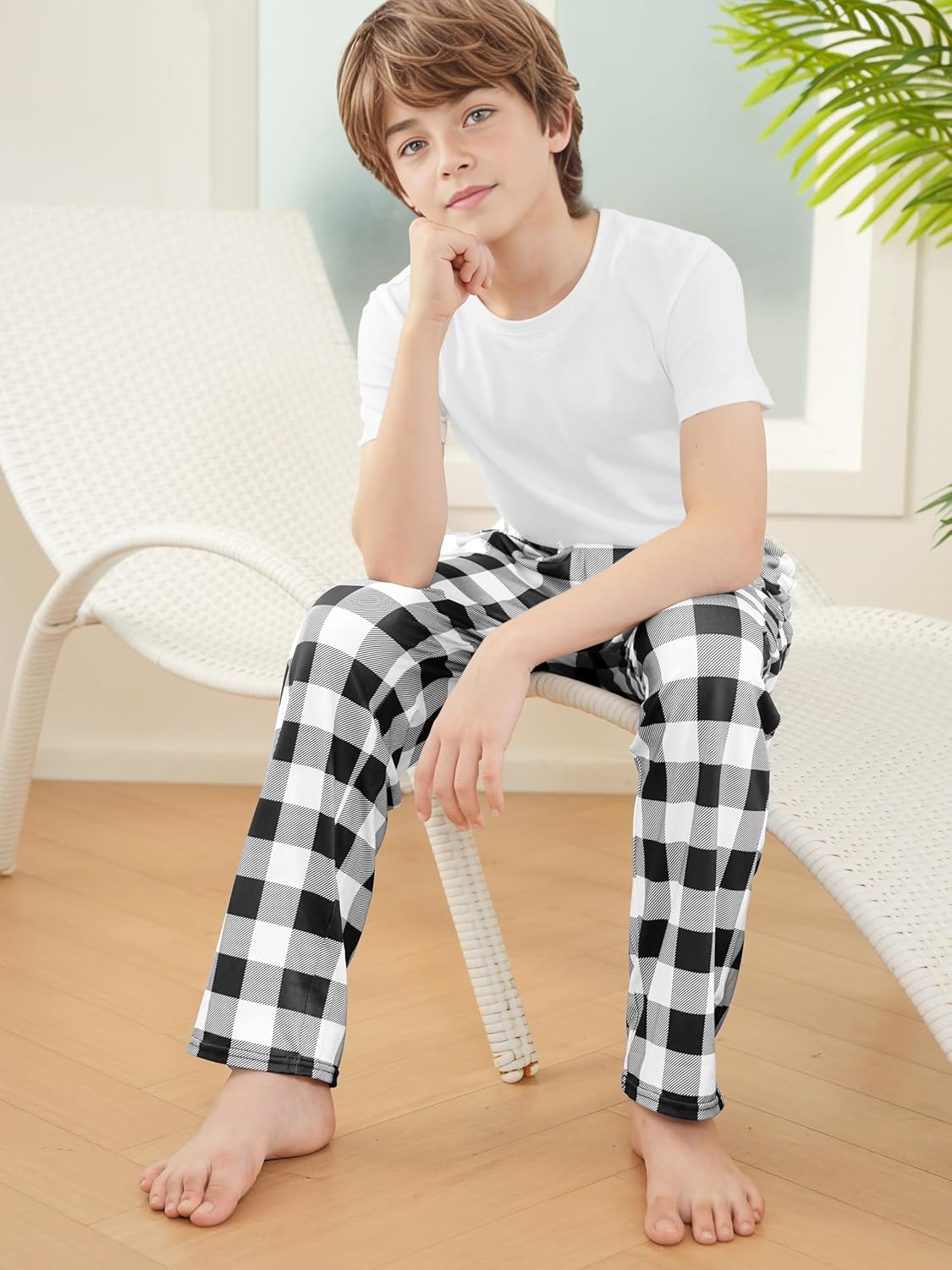 Thumbnail 6 de Ruisita kariertes Langstrumpfhose Pyjama-Hose für Kinder – Weicher Flanell, verstellbarer Bund