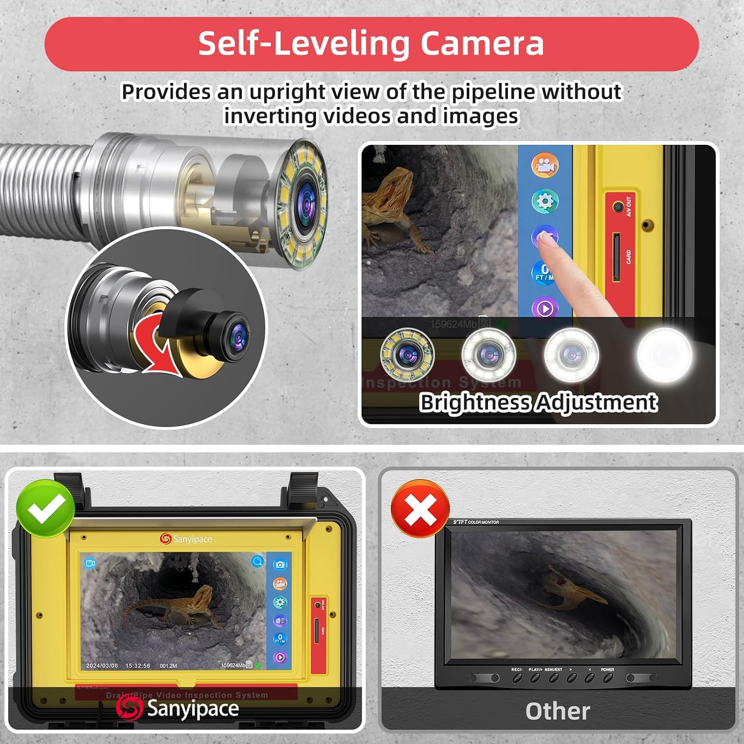 Thumbnail 3 de Drain Camera 50m and 512Hz Pipe Locator Set by Sanyipace – 10.1" Touchscreen, 1080p Self‑leveling Drainage Endoscope