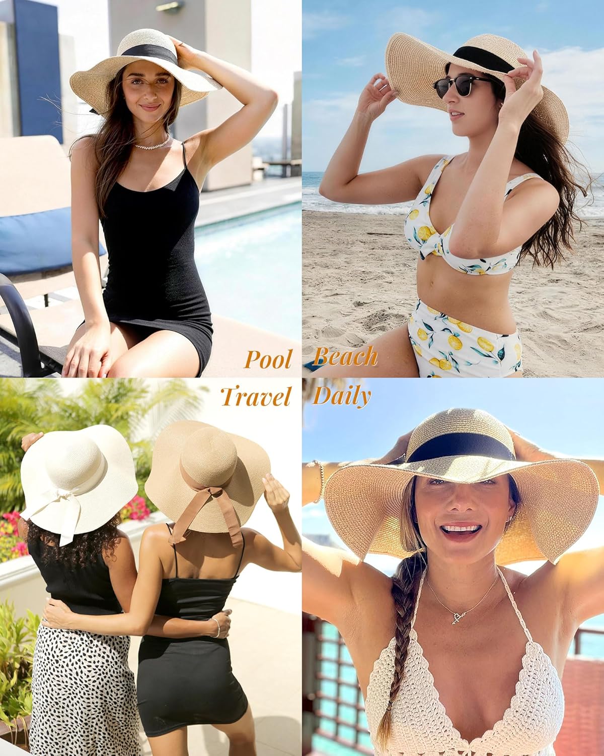 Detalle de FURTALK Women’s Sun Straw Hat (Wide Brim) with UPF 80+