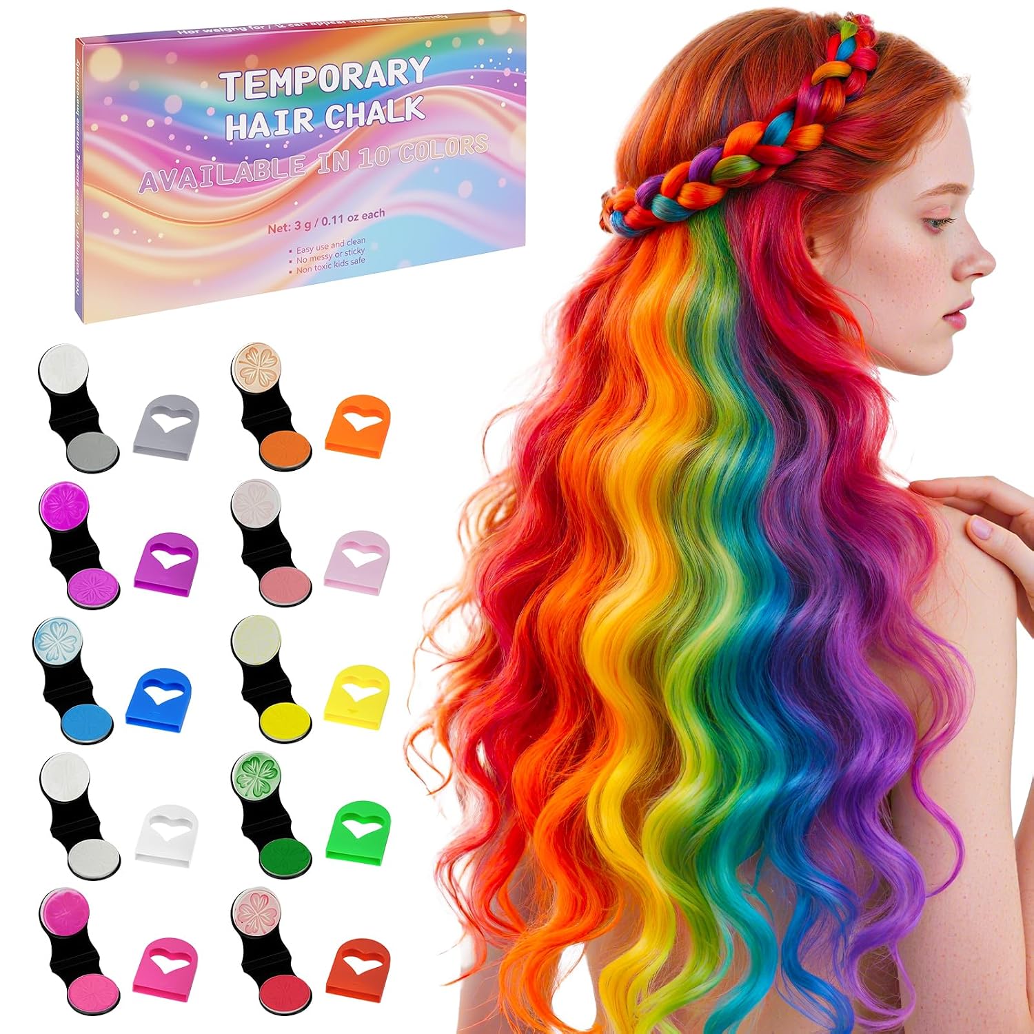 Detalle de BUTBU Haarkreide für Mädchen Set mit 10 Farben – auswaschbare Haarfärbepaste für Kinder & Partys