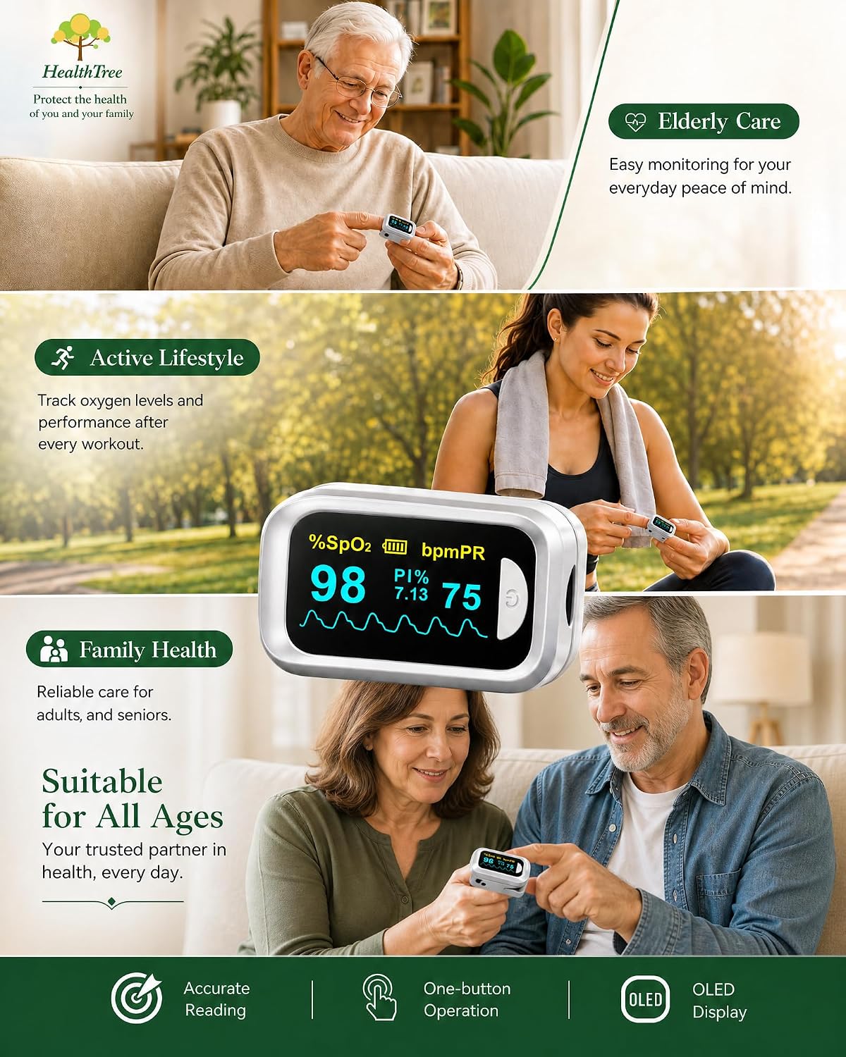 Thumbnail 6 de Healthtree JKS50B Pulse Oximeter Fingertip – Fast, accurate SpO2 and heart rate readouts