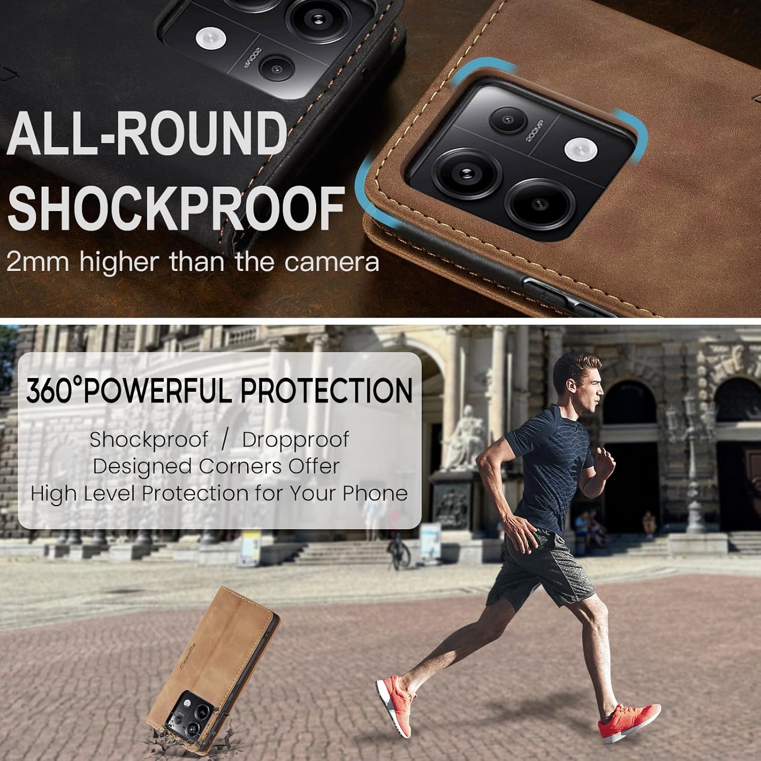 Thumbnail 1 de Monweicz Handyhülle für Xiaomi Redmi Note 13 Pro 5G – Premium Leder-Flipcase mit Magnetverschluss, Kartenfach & Standfunktion (braun)