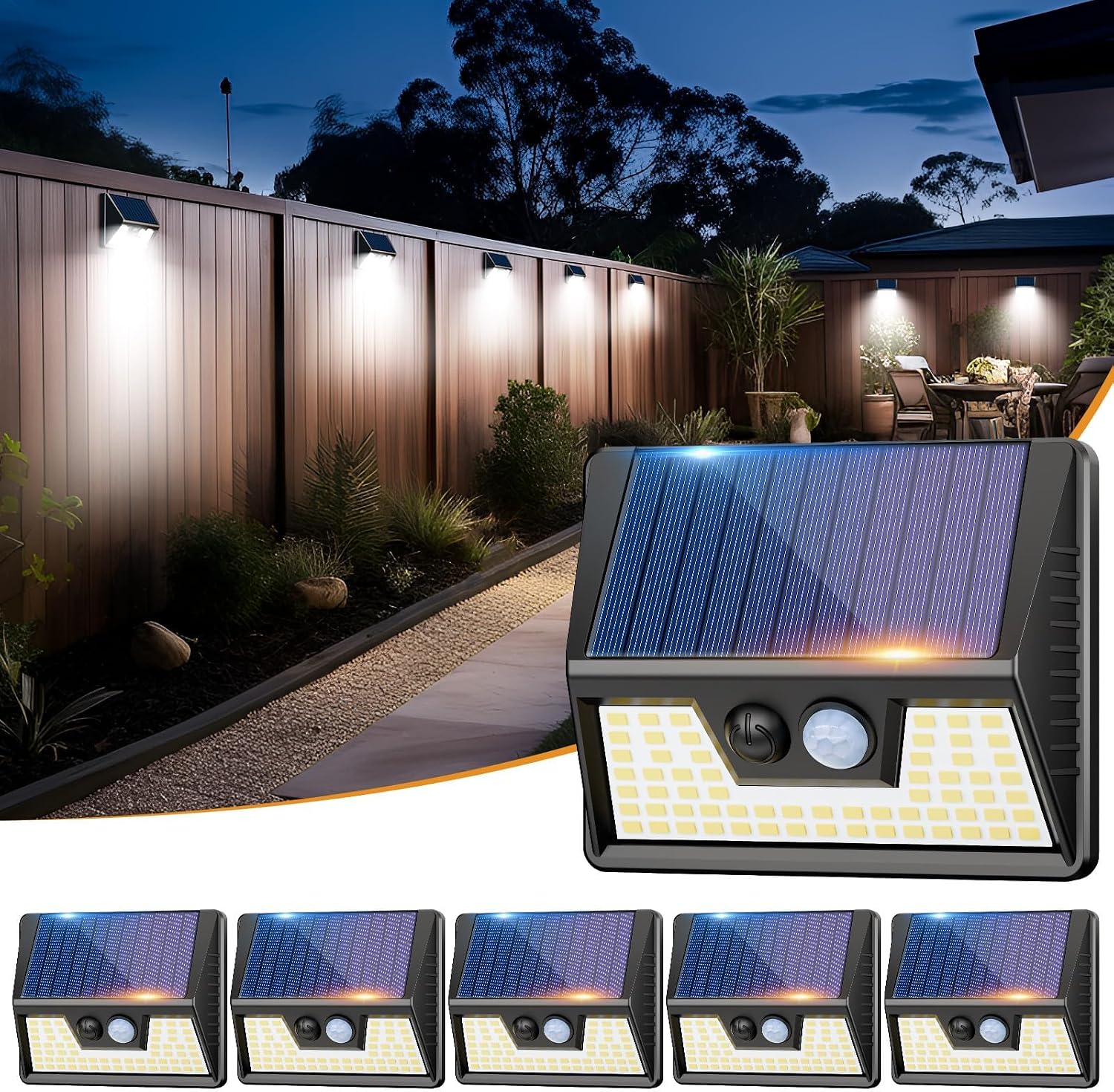 Detalle de vighep Solarlampen Außen mit Bewegungsmelder – 6er-Set, 6000K LED-Wandleuchten mit IP65