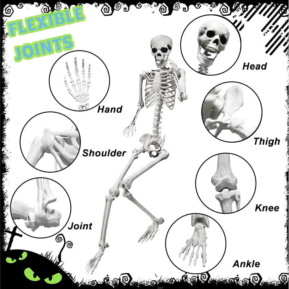 Detalle de UMEELR 5.4-Foot Halloween Skeleton Set with Poseable Human, Cat and Dog Figures