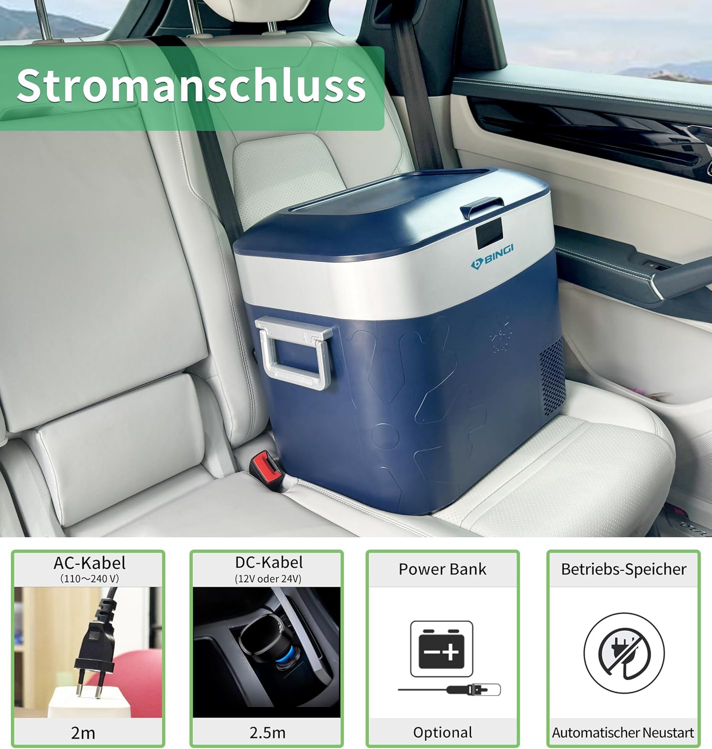 Thumbnail 5 de BINGI Kompressor-Kühlbox 22 l – tragbarer Auto-Kühlschrank 12/24V DC & 230V AC (15℃ bis -18℃)