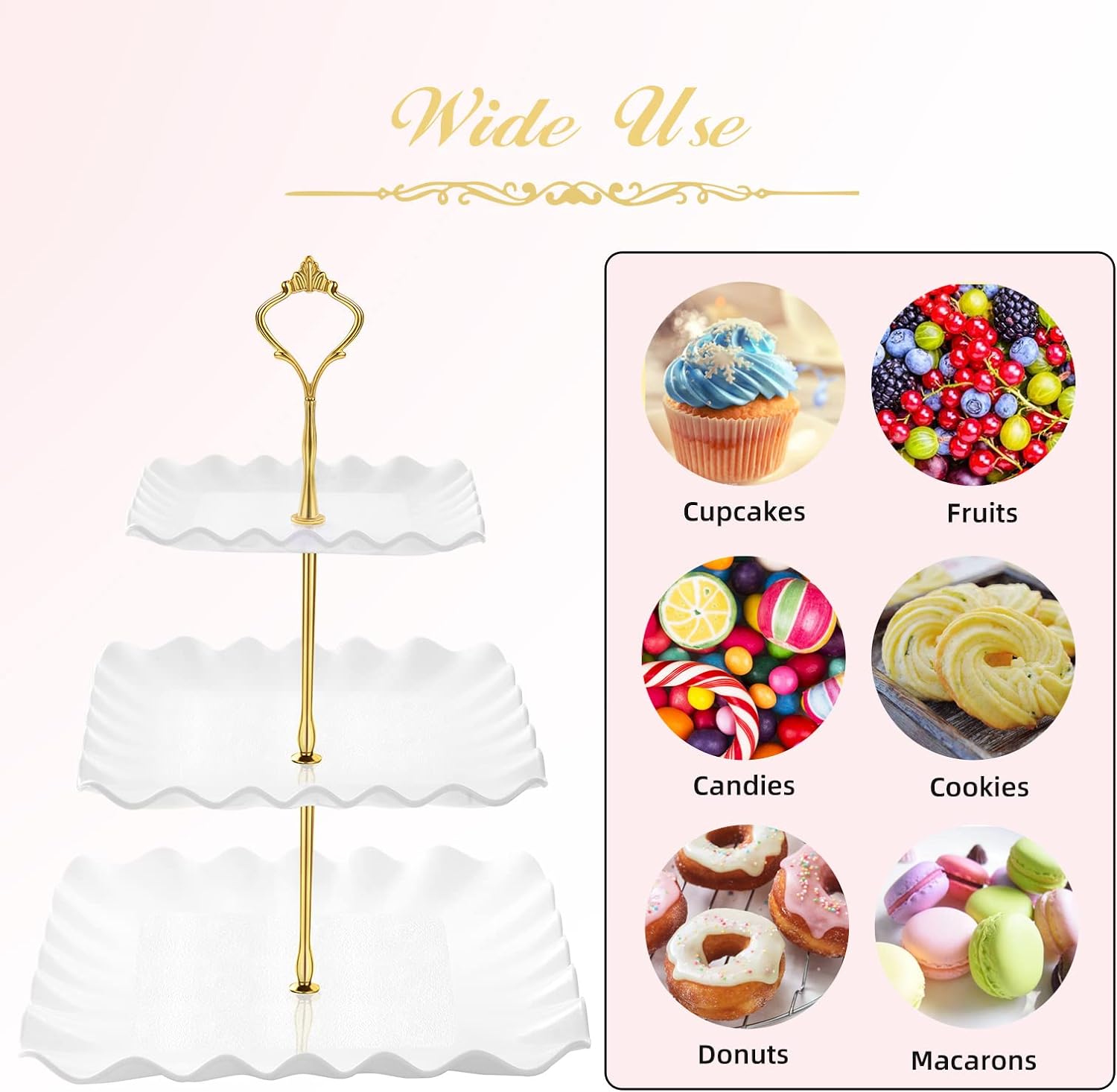 Detalle de DAFURIET 3-Tier Dessert Cupcake Stand (White) for Tea Parties, Birthdays & Weddings