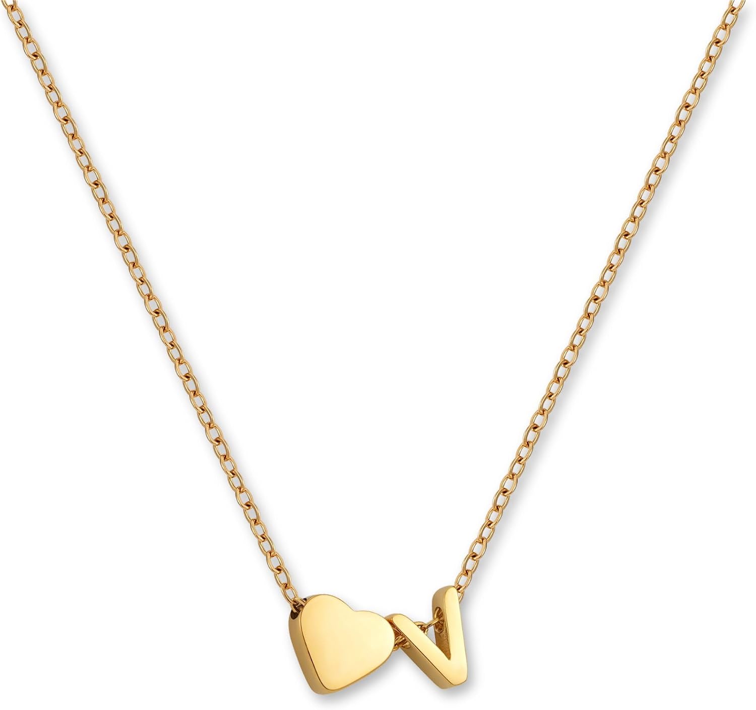 Detalle de GD GOOD.designs Collana con lettera e ciondolo a cuore in acciaio inox 316L placcato oro 18K, regolabile 42–47 cm