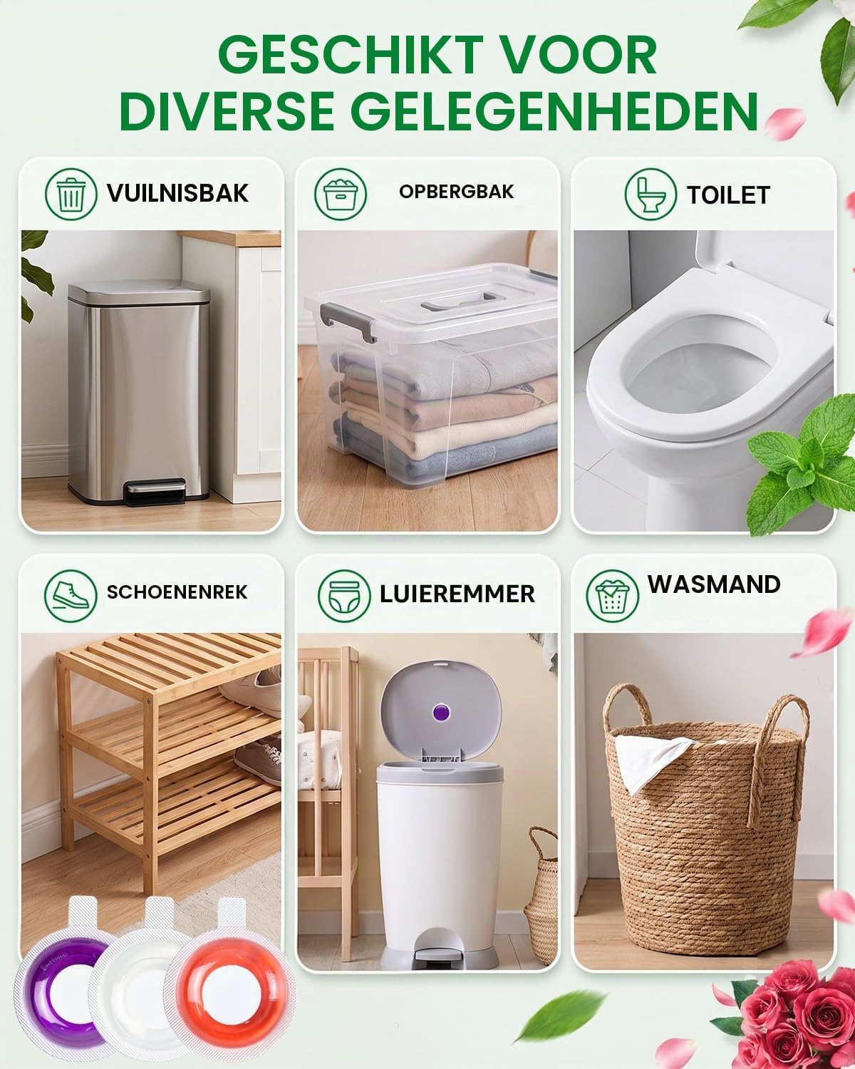 Thumbnail 6 de Weabisoo prullenbakgeurneutralisator, 6 zelfklevende geurpatches met 3 geuren