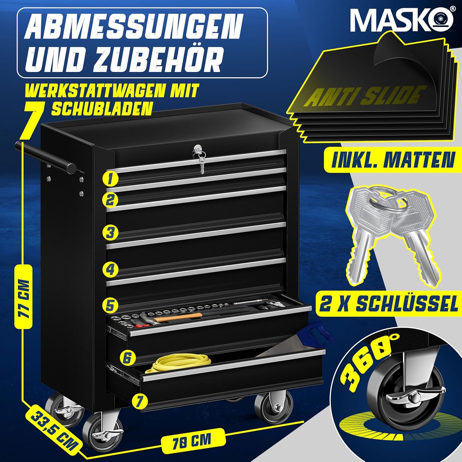 Thumbnail 1 de Masko Werkstattwagen 7 Schubladen 🛠️