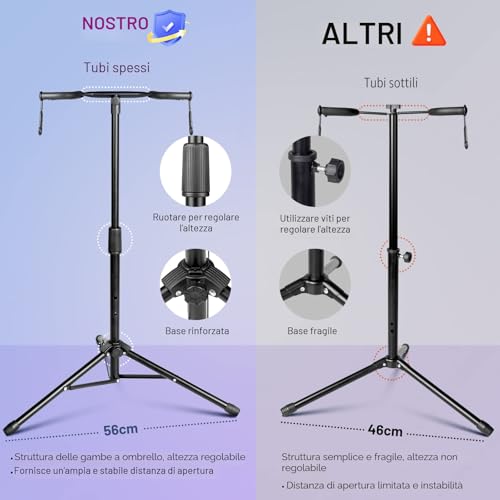 Detalle de CAHAYA Supporto per Chitarra da Terra CY0321: stand pieghevole a due strumenti con altezza regolabile
