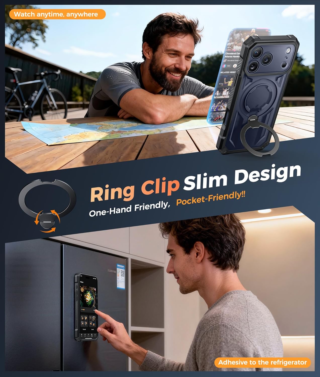 Thumbnail 6 de FNTCASE for iPhone 17 Pro Max Case with MagSafe + 360° Magnetic Kickstand + Tempered Glass Screen Protector (Black)