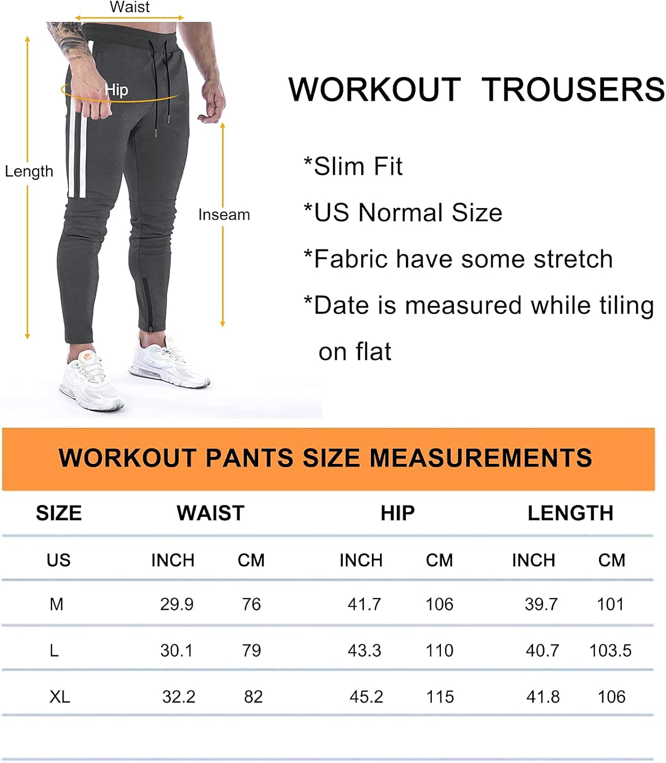 Thumbnail 6 de Suwangi Pantaloni Tuta Uomo Palestra Slim Fit con Tasche Zip e Dettagli a Righe