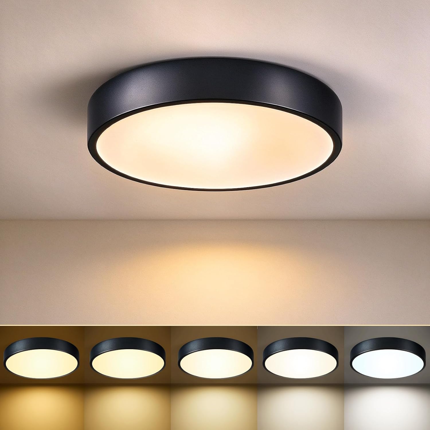Detalle de HLinghtnet RJ-3001-B1 12-Inch Flush-Mount LED Ceiling Light, 24W, Dimmable 5CCT