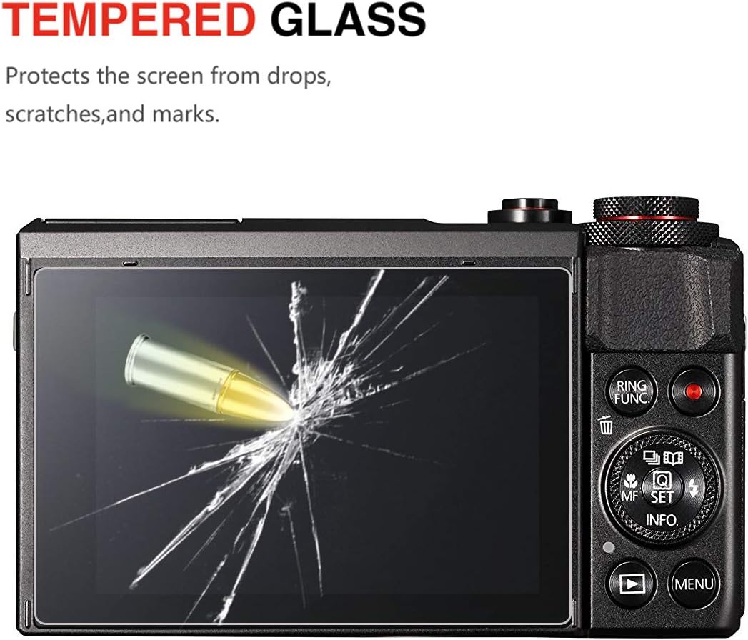 Detalle de OOTSR 4 Stück Display-Schutzfolie aus Glas für Canon G7X Mark II, G9X, G9X II, G7X, G5X – 9H Panzerglas mit 2,5D Rundkante