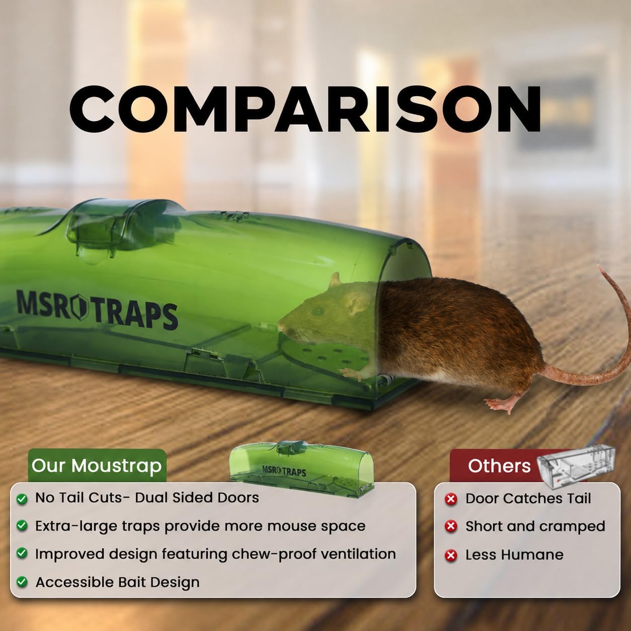 Detalle de MSR Humane-Mouse Traps 2 Pack (Extra-Long) – Live Catch & Release, Tail-Safe Dual Doors