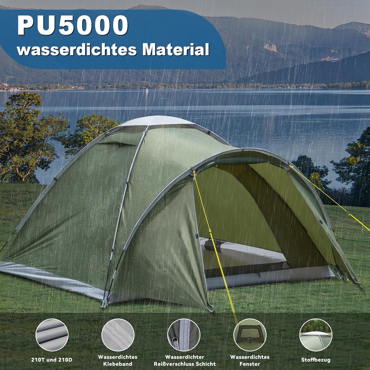Detalle de Zelt 2-4 Personen mit Vorzelt – Ultraleichtes Kuppelzelt für Camping, Trekking und Festival 2026 Upgrade