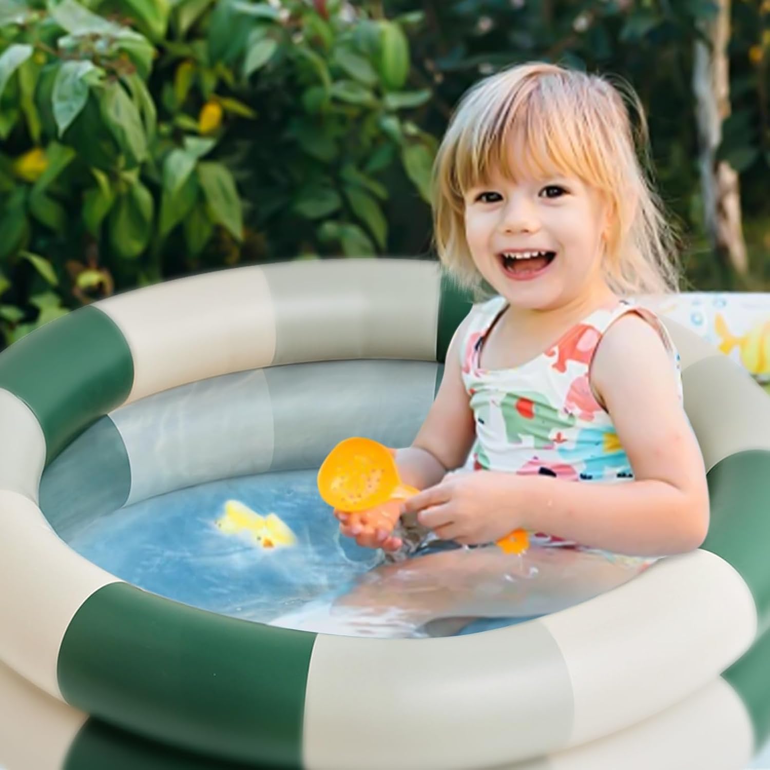 Detalle 2 de Aufblasbares Schwimmbecken 90 cm aus PVC – Planschbecken in Blütenform für Kinder (3–10 Jahre)