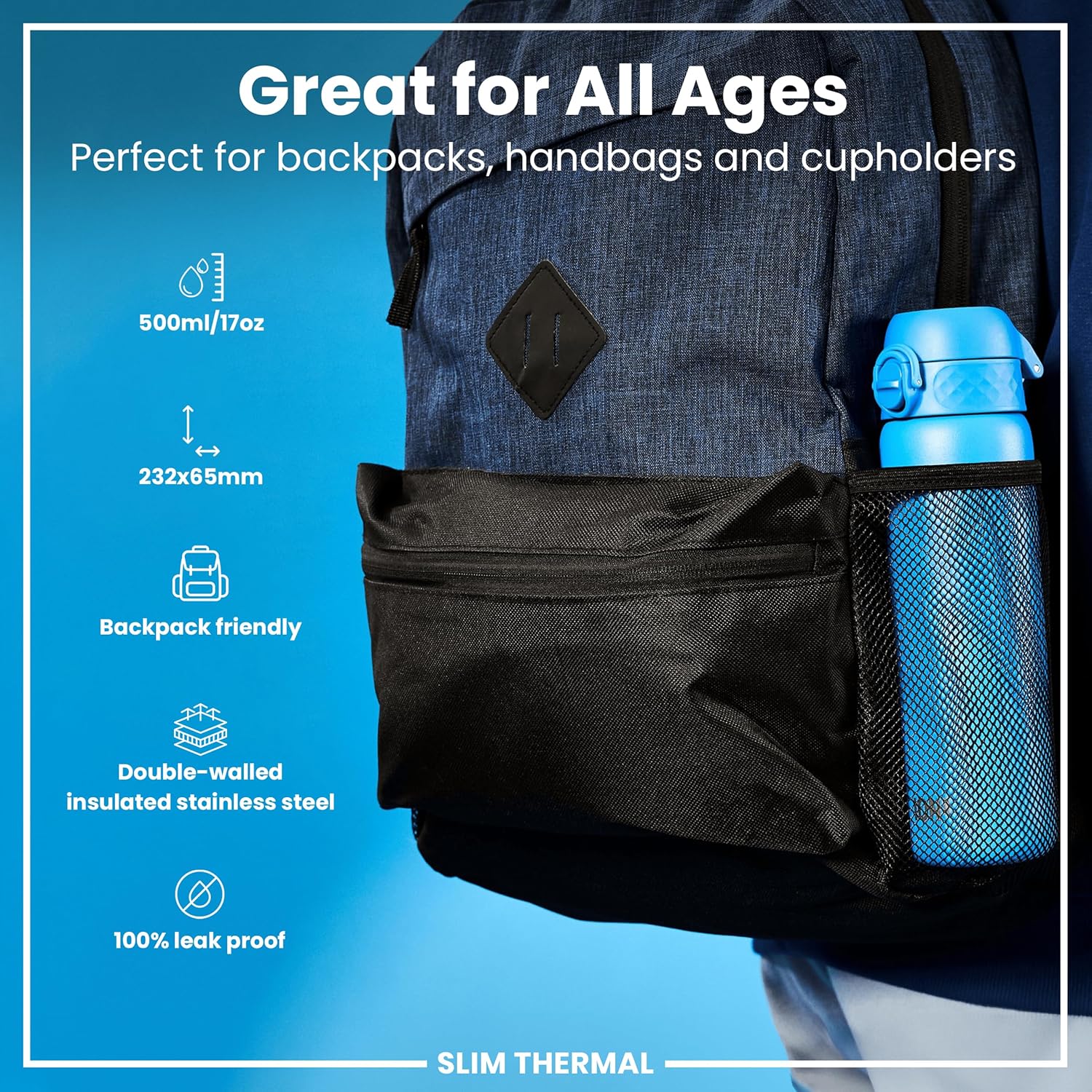 Detalle de ION8 Vacuum Insulated Steel Water Bottle, 500 ml – Leak Proof & Dishwasher Safe