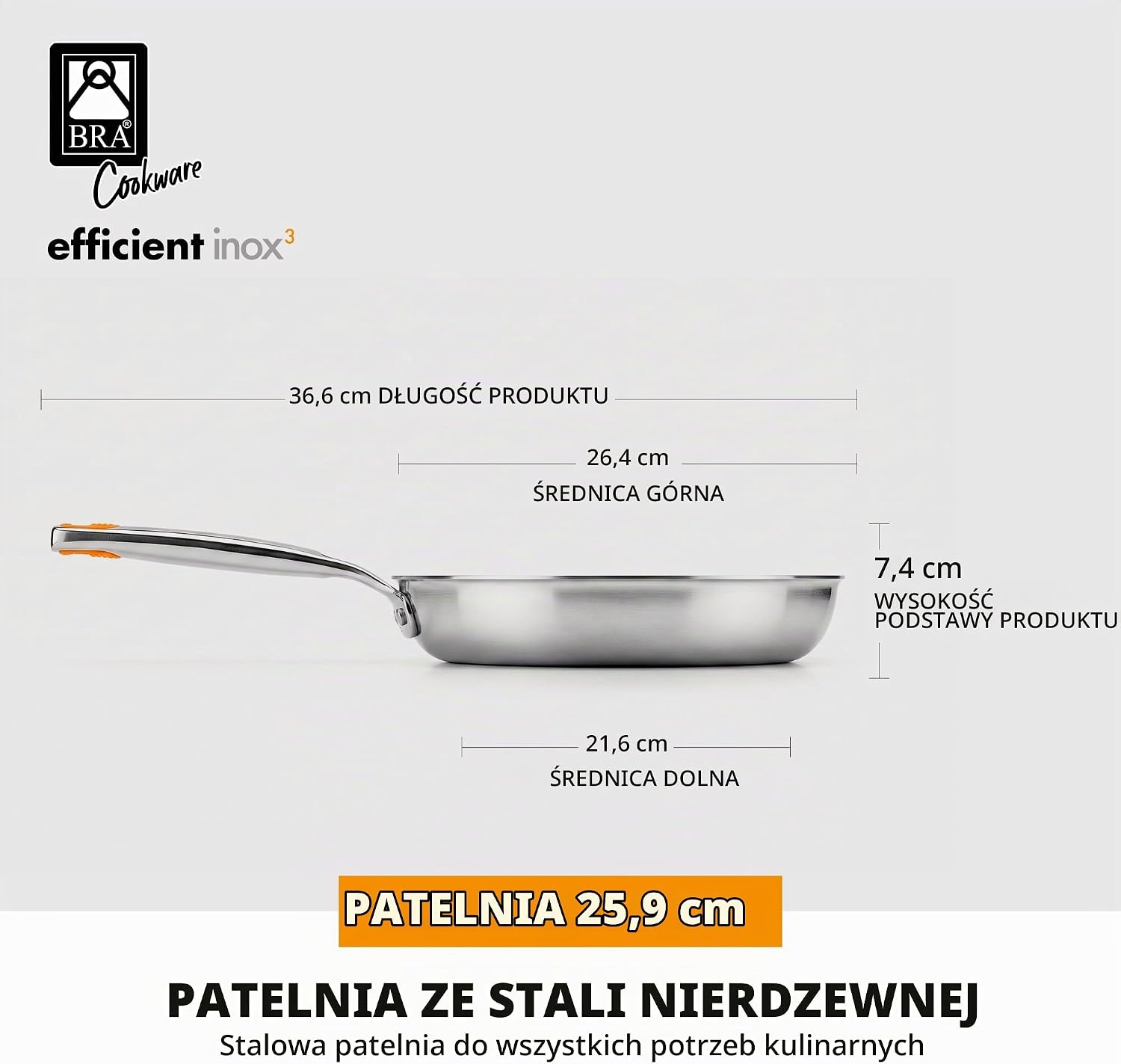 Thumbnail 1 de BRA Efficient Inox patelnia 26 cm, trójwarstwowa 18/10 do indukcji