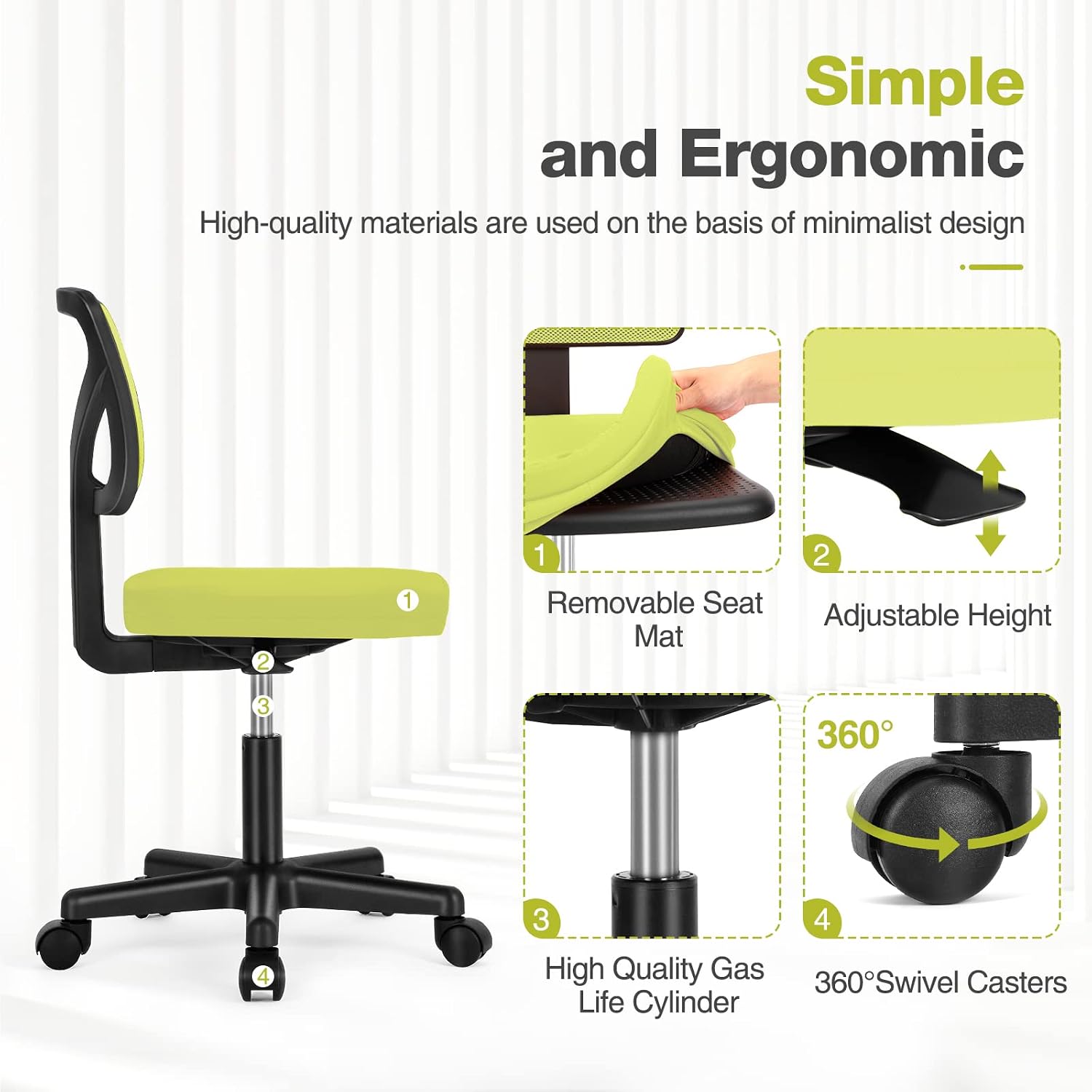 Detalle 1 de Sweetcrispy Armless Desk Chair, Mesh