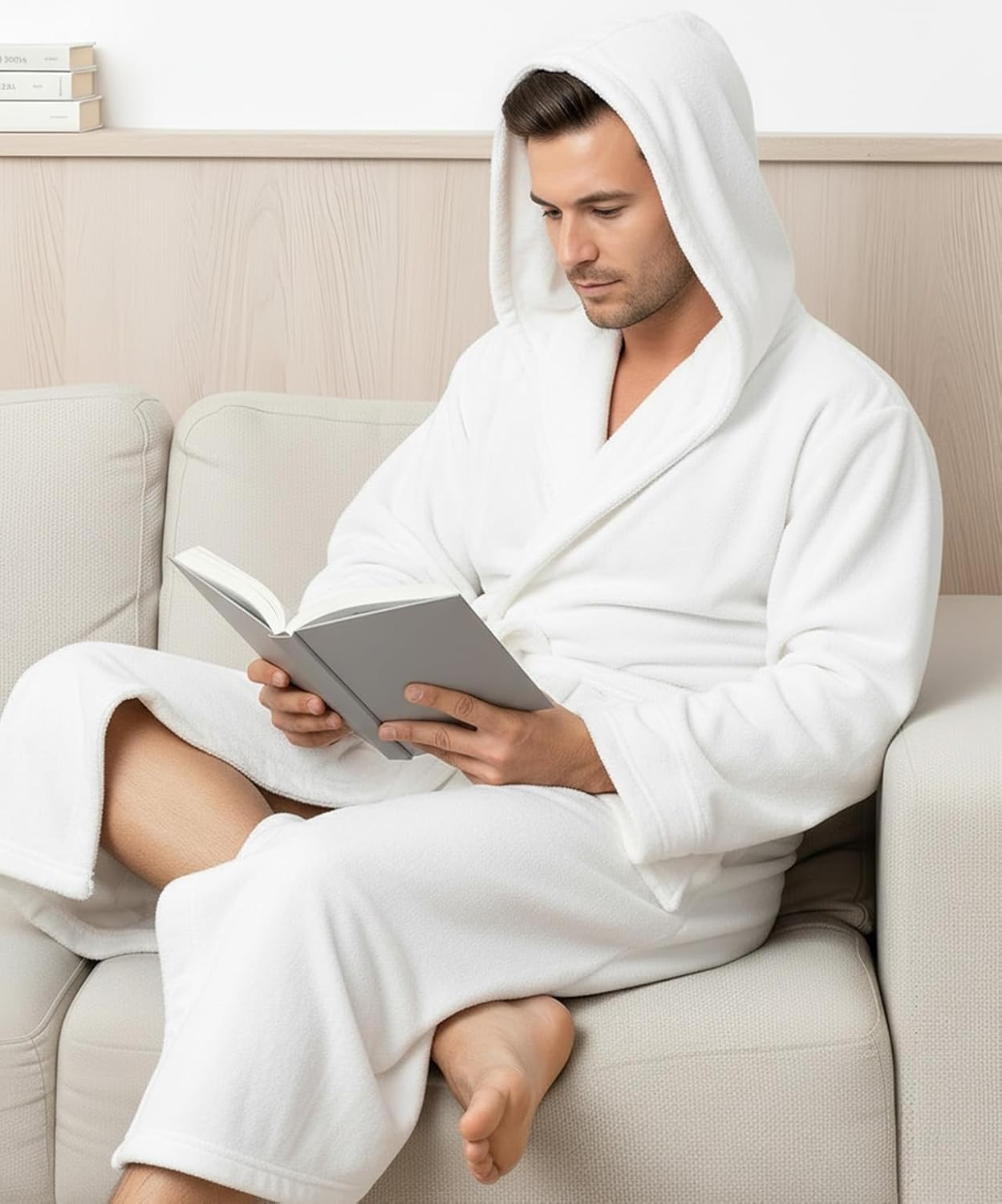 Detalle 2 de NY Threads EU0616 Hooded Fleece Bathrobe with Belt and Front Pockets