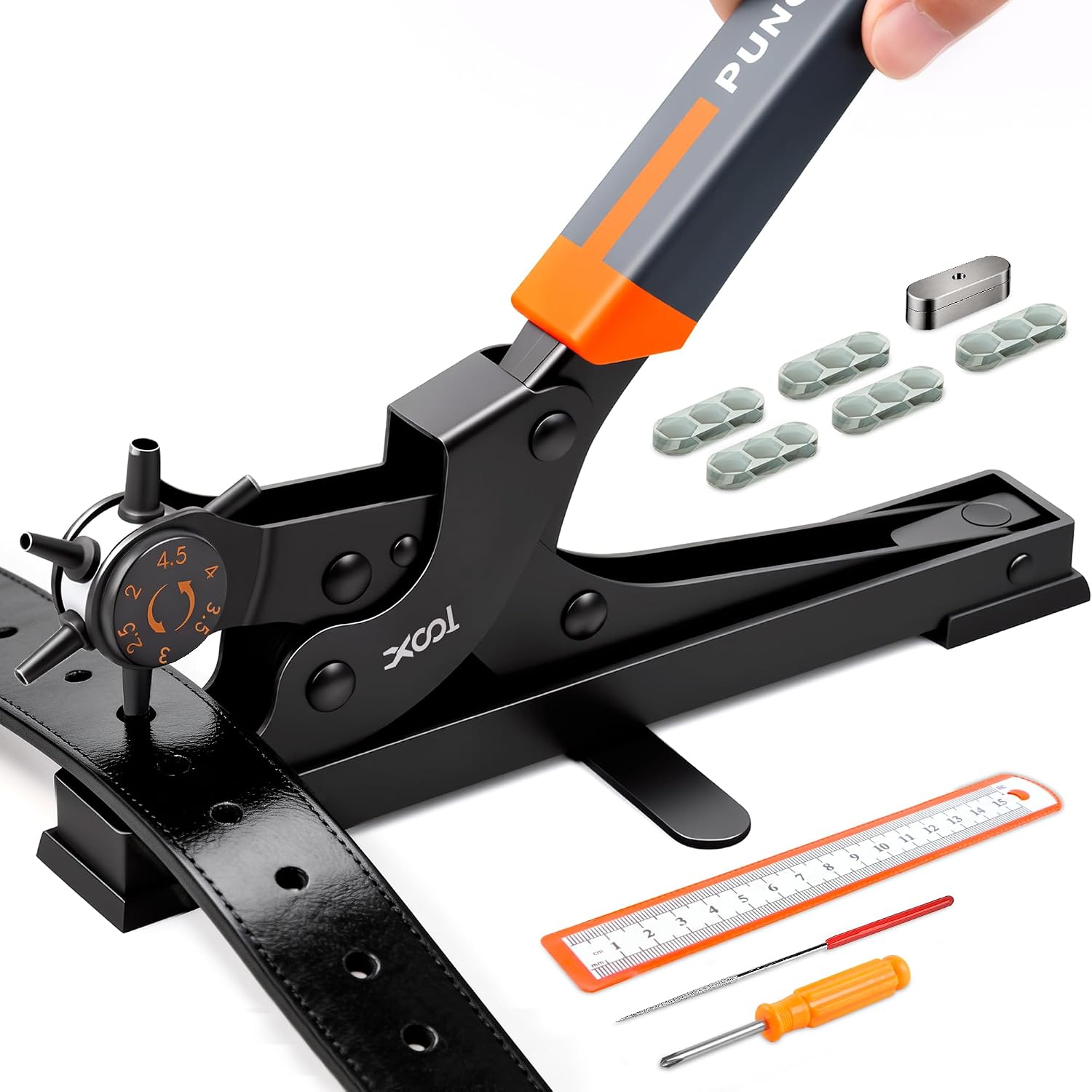 XOOL Revolving Punch Plier Kit (rotary leather hole punch set) for belts, watch straps and DIY projects