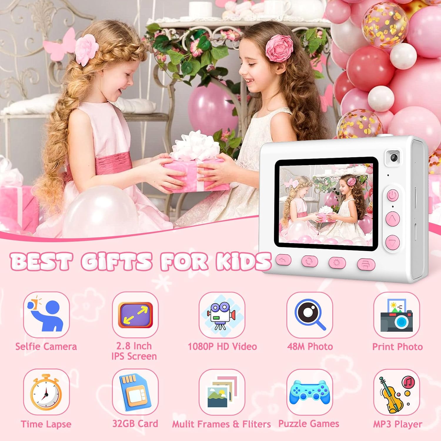Thumbnail 1 de Immver Kids Camera: Dual-Lens Selfie Camera with Instant Printing for Ages 3–12