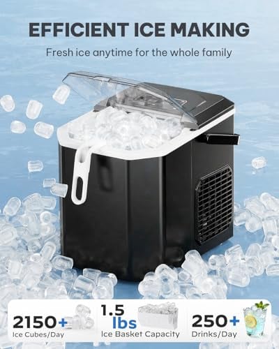 Detalle de Silonn Portable Ice Maker Countertop — 9 Bullet Ice Cubes in 6 Minutes, 12 kg Daily Capacity