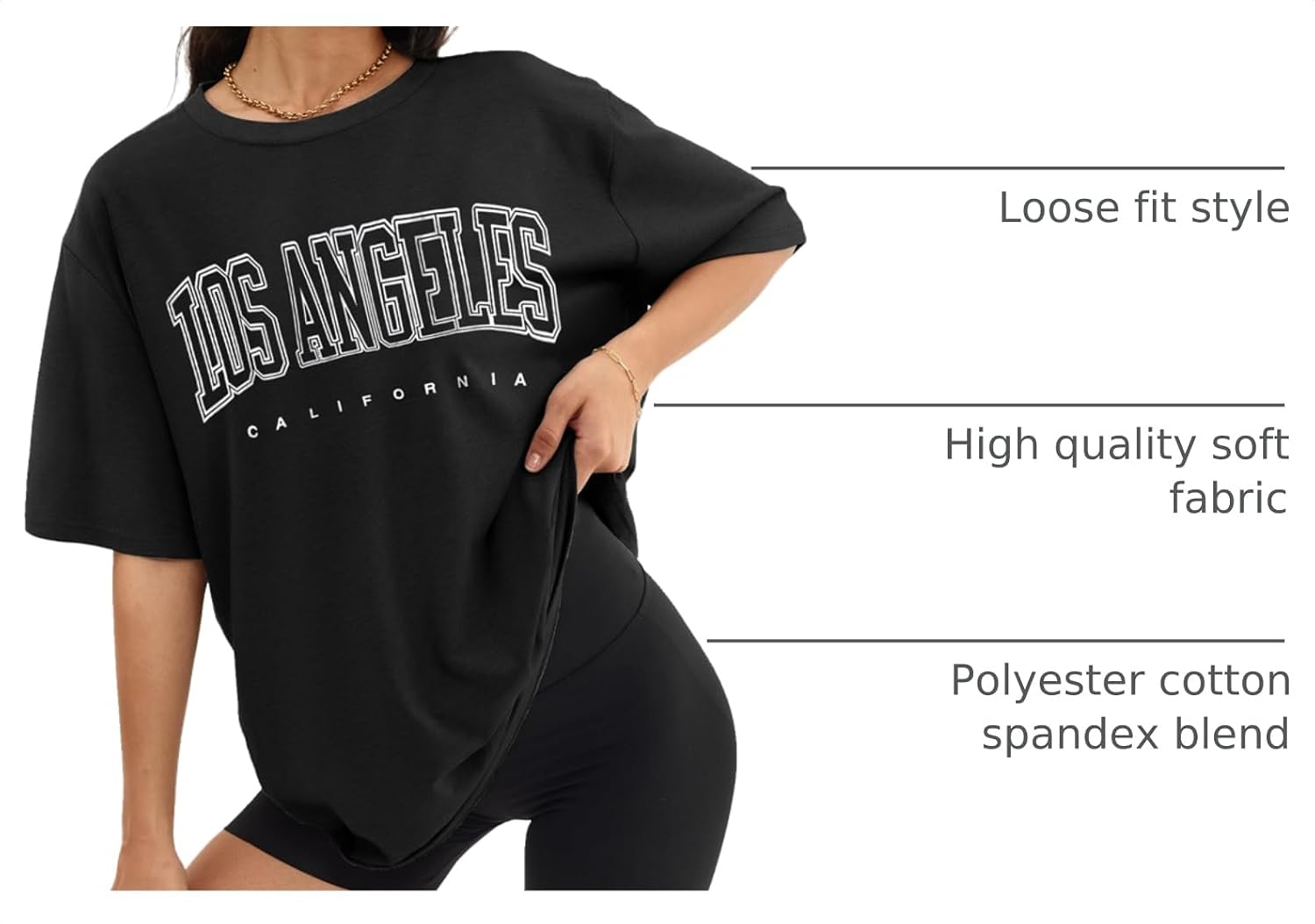 Detalle de ATHMILE Women's Oversized T Shirt – Casual Tee for Workout & Everyday Comfort