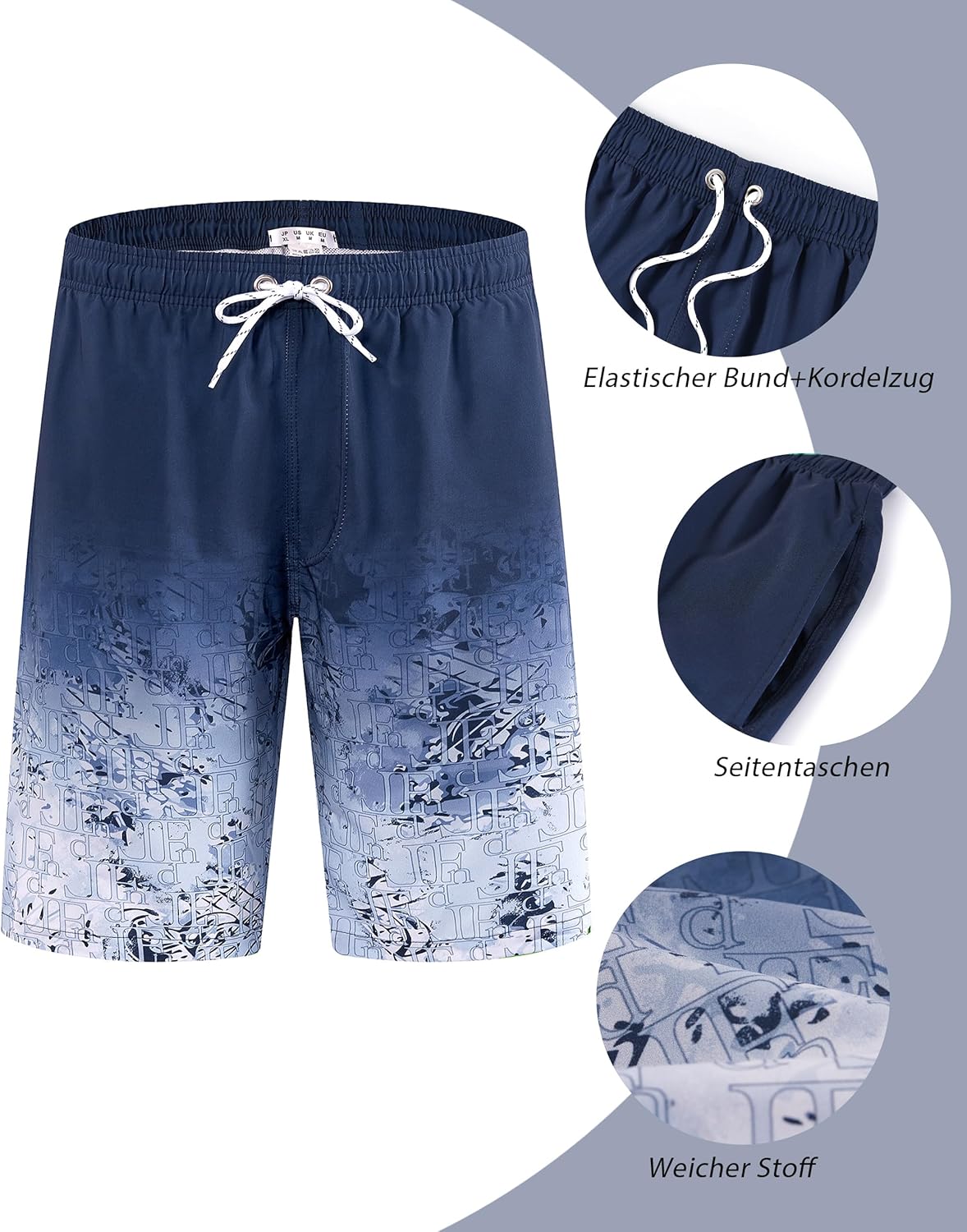 Detalle 2 de ELETOP Herren Badehose Schnelltrocknend – Boardshorts mit Meshfutter und verstellbarem Tunnelzug