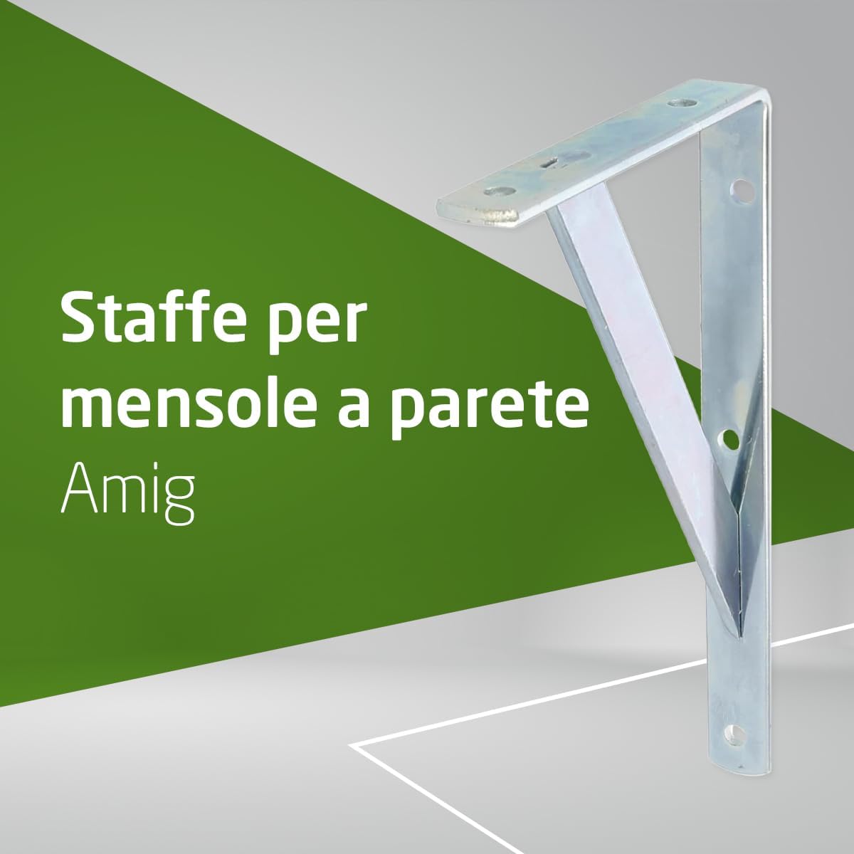 Detalle de Amig Staffa mensola - Supporto scaffale angolare in acciaio, 320 kg, 200x125 mm, argento