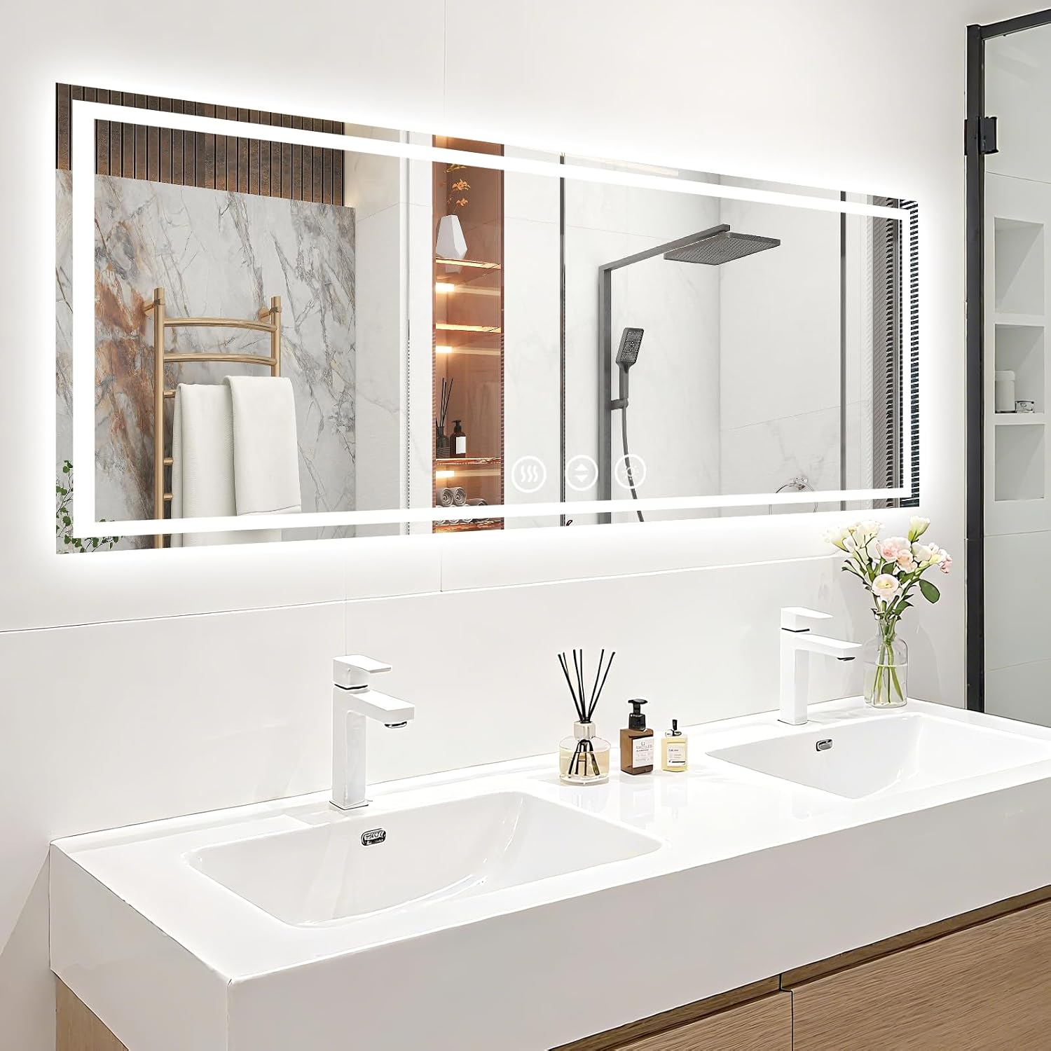 Detalle de Rpoesx 16 x 48 in. LED Bathroom Mirror, 3-Colour, Dimmable, Anti-Fog