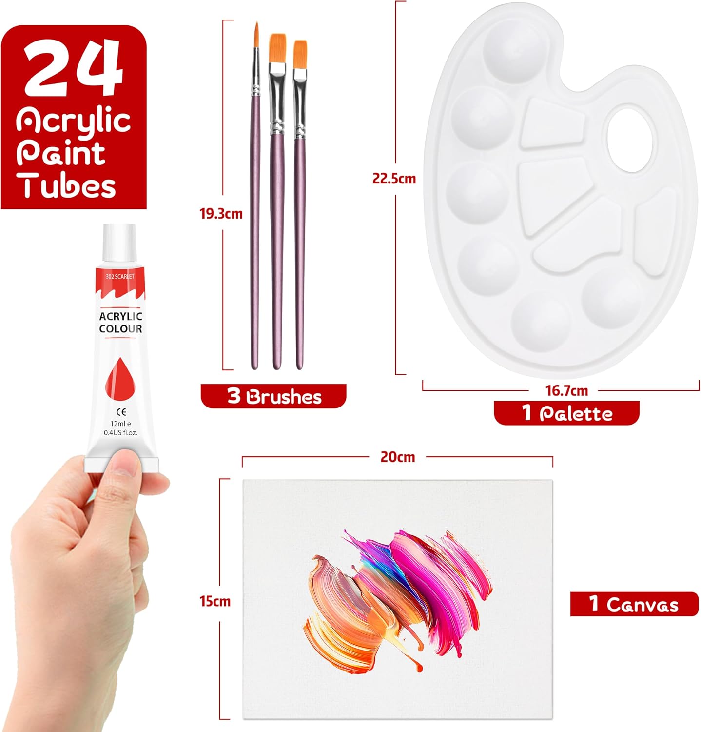 Thumbnail 6 de Halobios 24-Color Acrylic Paint Set (12ml) with Brushes, Palette and Canvas – Practical Starter Kit