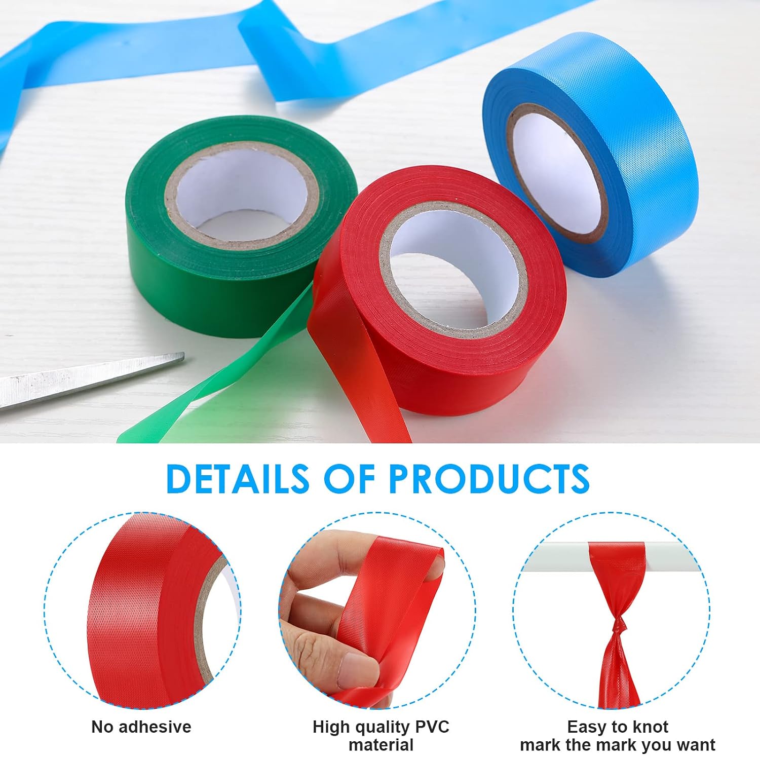 Detalle de AGUZXTM AG-6PACKFT Flagging Tape, 6 Colours, Non-Adhesive PVC, 30 m Rolls