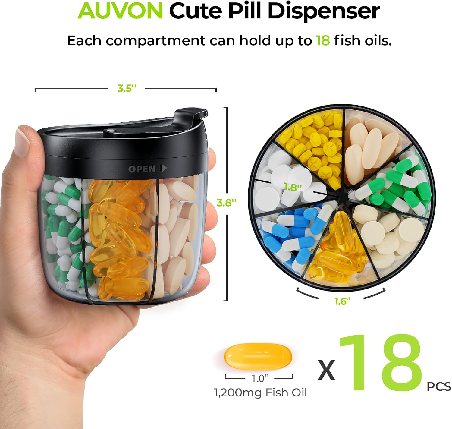 Detalle 2 de AUVON 7-Slot Pill Dispenser with Wide Opening and Secure Button