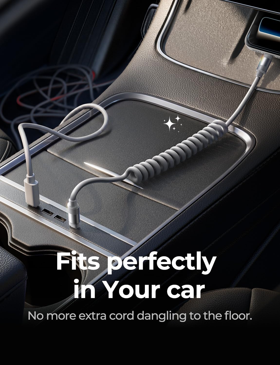 Detalle 2 de LISEN Coiled USB-C Cable, Short Neat 2 Pack: 60W USB-C to USB-C Fast Charging for CarPlay & Android Auto
