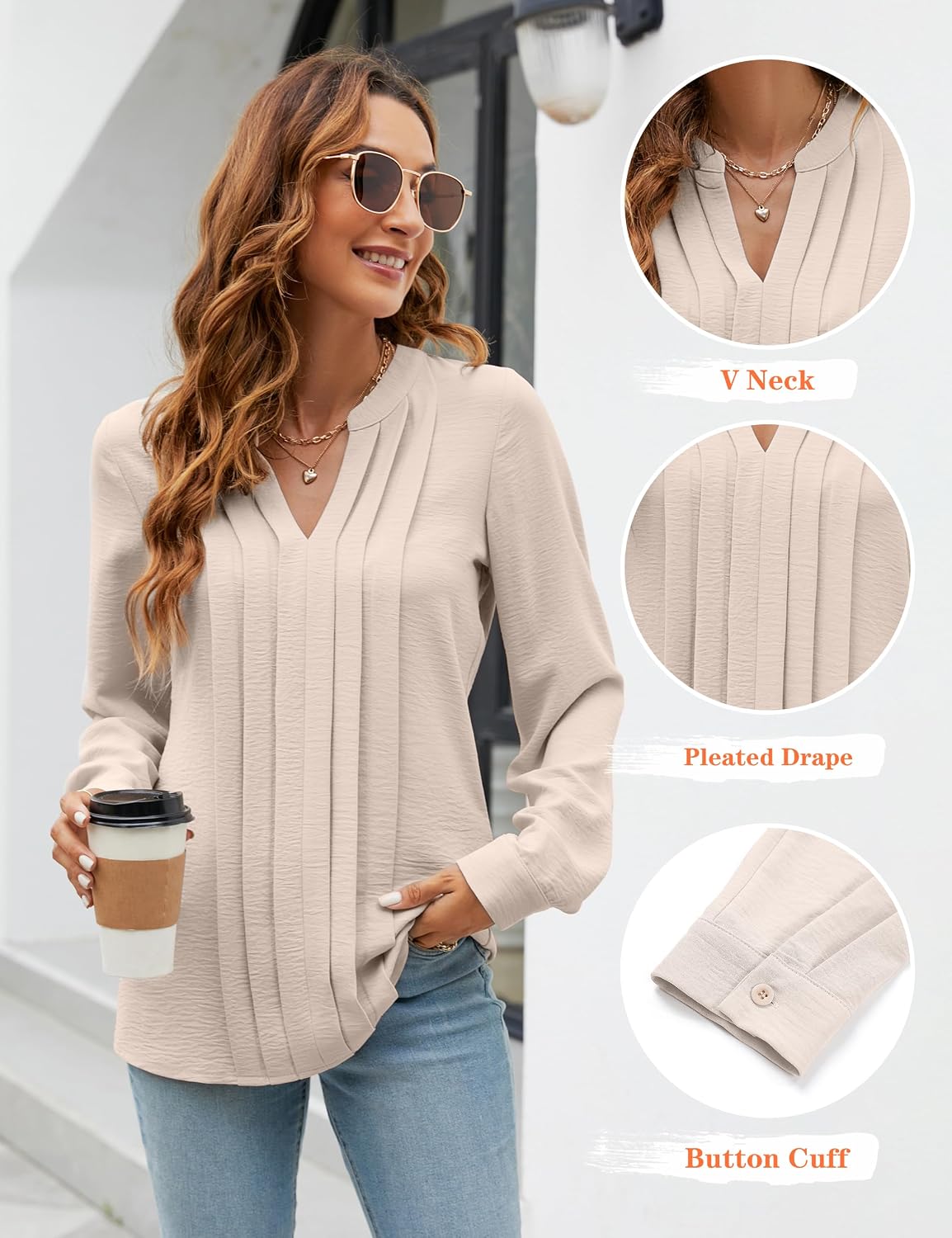 Thumbnail 3 de Blooming Jelly Pleated V‑Neck Blouse XS‑2XL