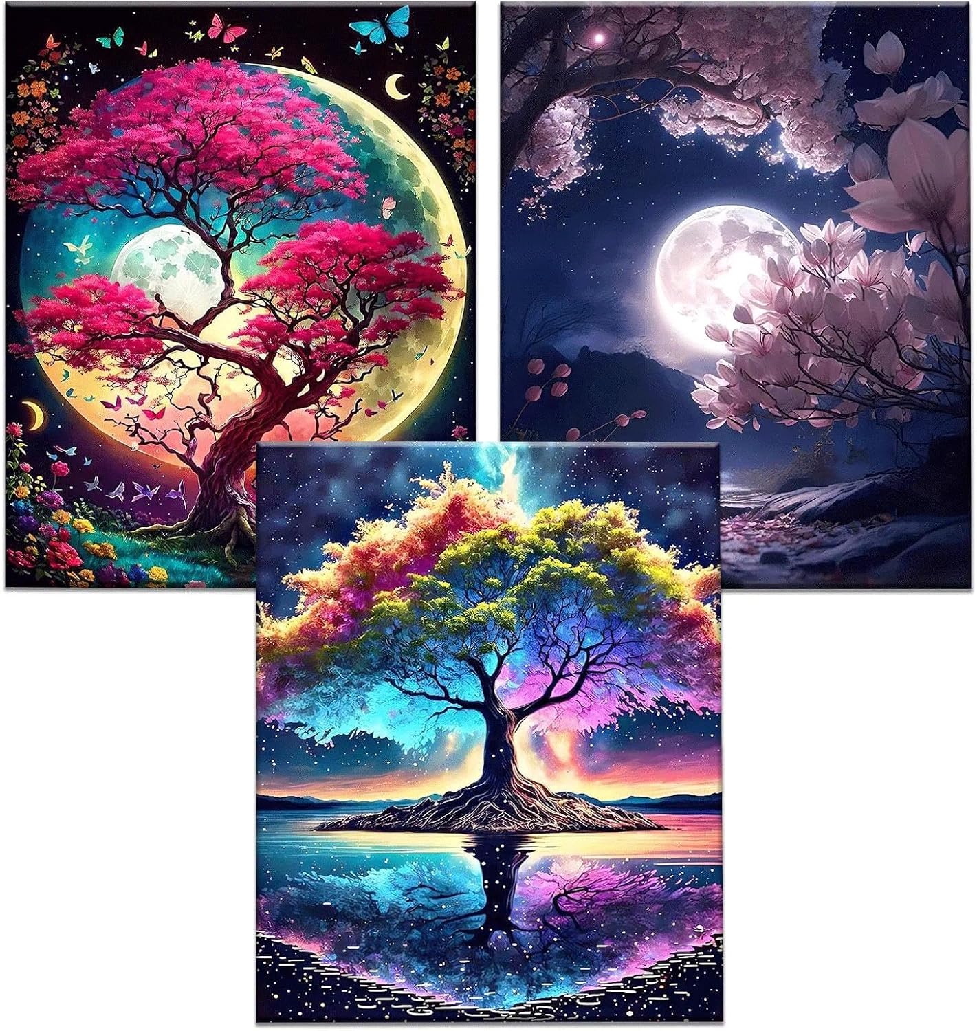 Detalle de JATOK 3 Packs Paint by Numbers for Adults – 16x20in/40x50cm, Rolled Canvas, Landscape