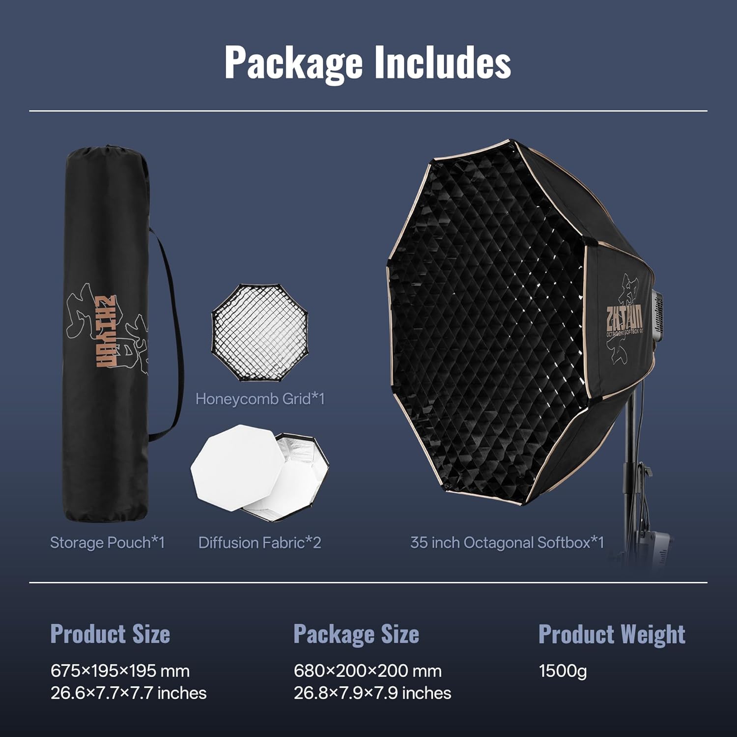 Detalle 2 de ZHIYUN 90cm Octagonal Softbox with Quick Release Bowens Mount and Honeycomb Grid