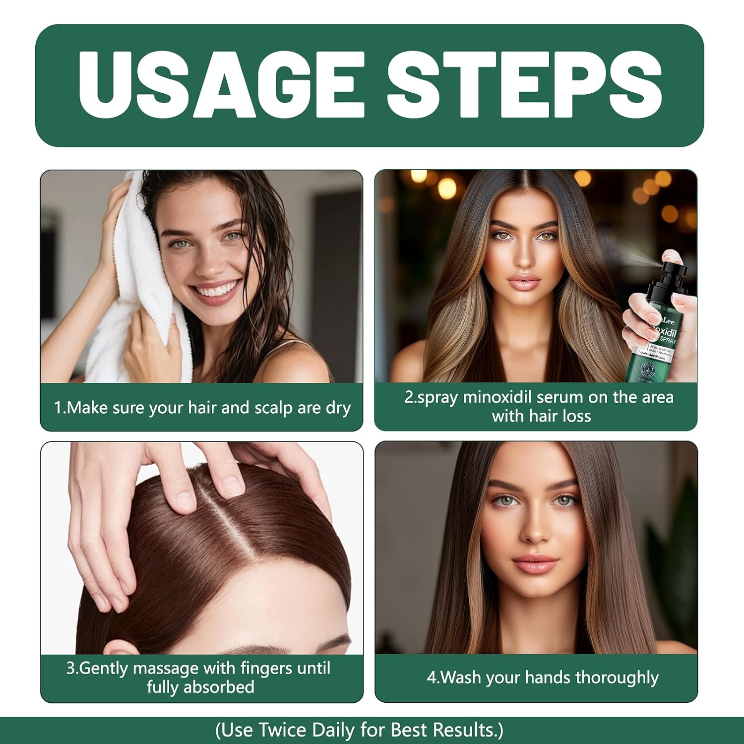 Detalle 2 de OURMUST 5% Minoxidil Hair Regrowth Spray, 2 Bottles with Biotin & Rosemary