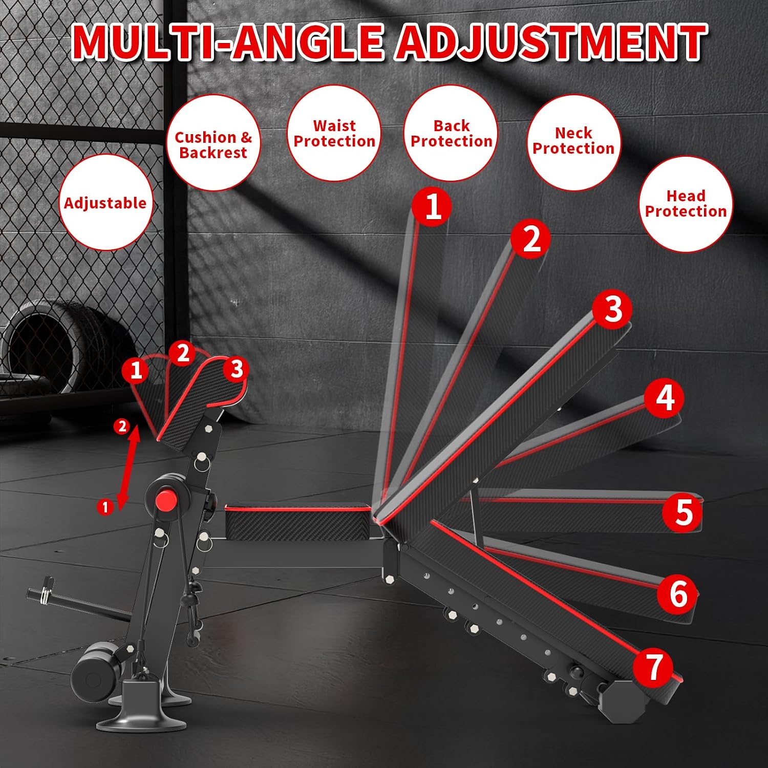 Detalle 2 de K KiNGKANG Adjustable Weight Bench, Foldable, 1,050 lb Capacity, 8-Position Backrest