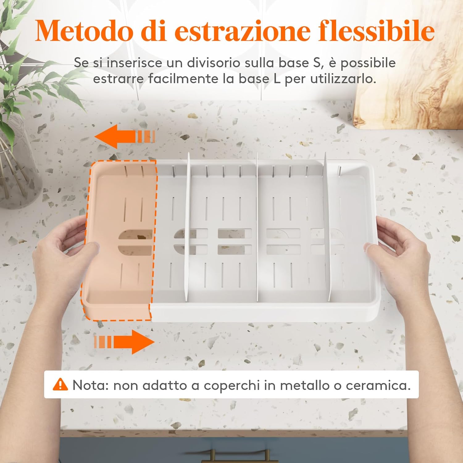 Detalle de Lifewit Porta Coperchi Espandibile 34-62 cm | Organizer per Cassetto con 8 Divisori Regolabili