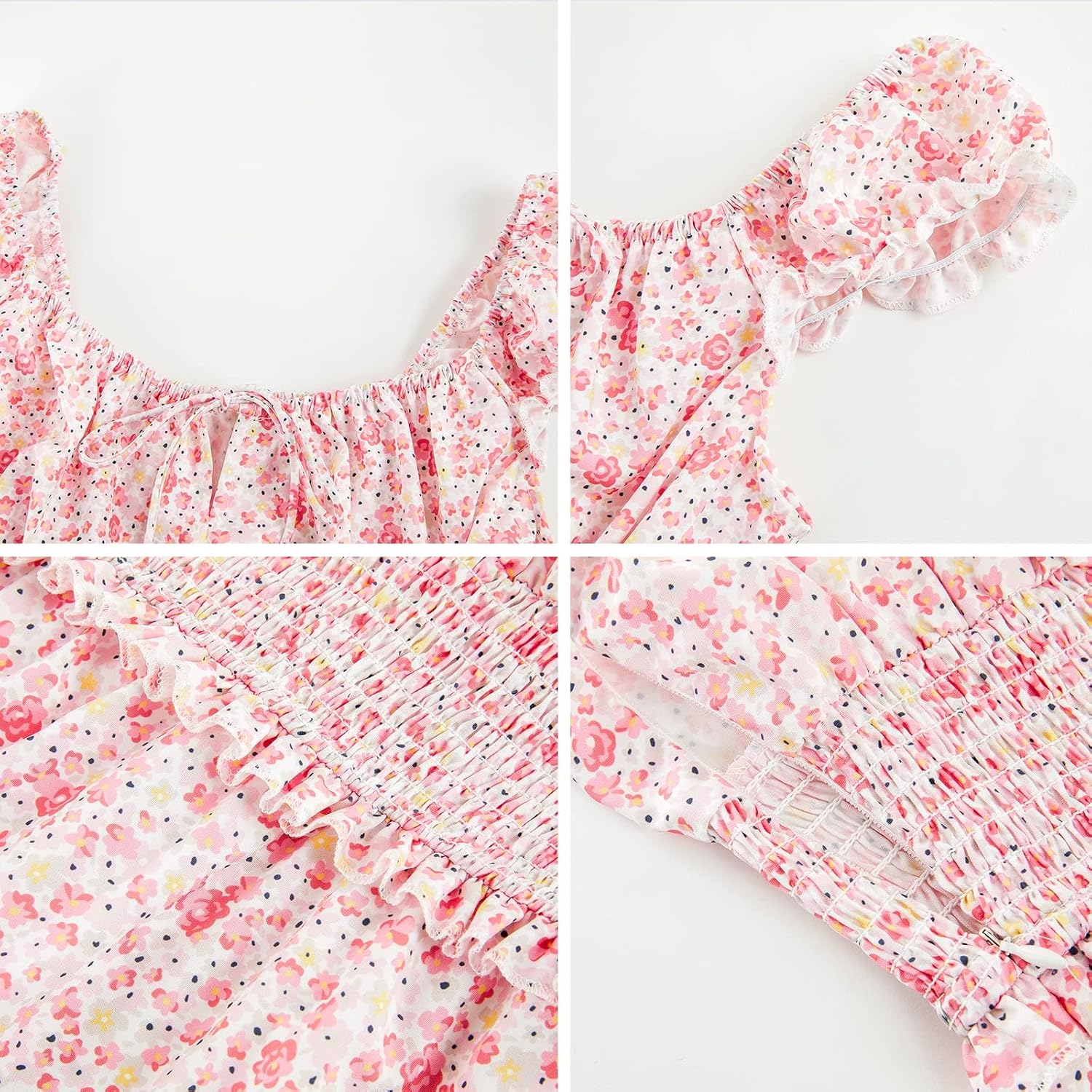 Thumbnail 3 de YOBECHO Women's Summer Dress with Ruffle Sleeves and Sweetheart Neckline