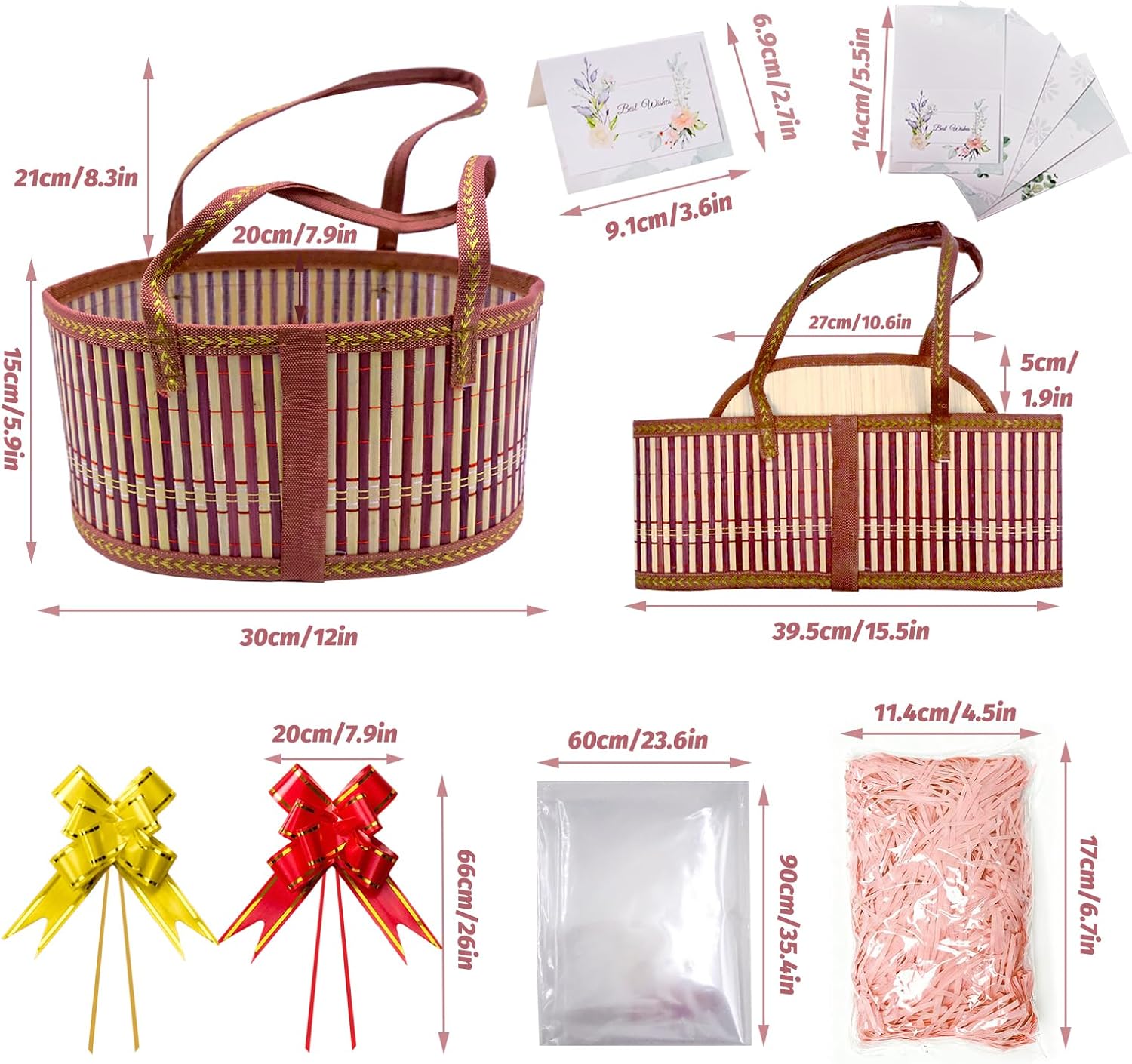 Thumbnail 1 de FORYNXHWIN Empty Hamper Basket Kit – 30x20x16cm Bamboo Gift Basket with Accessories