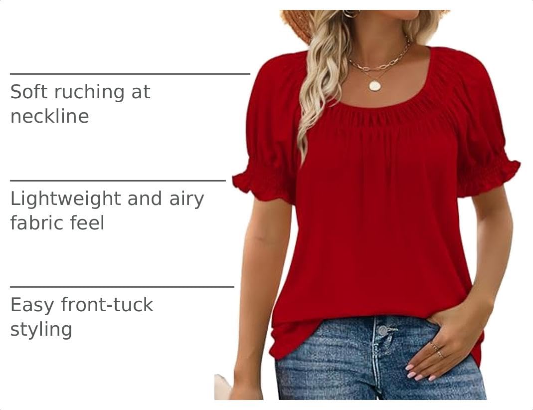 Detalle de WIHOLL Women's Square Neck Summer Top Blouse — Dressy Casual, 2026 Trend