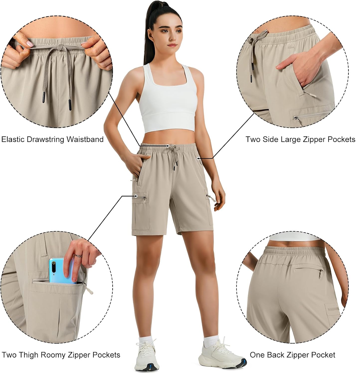Detalle de Hugut Women's Lightweight Hiking Shorts with Quick-Dry Fabric