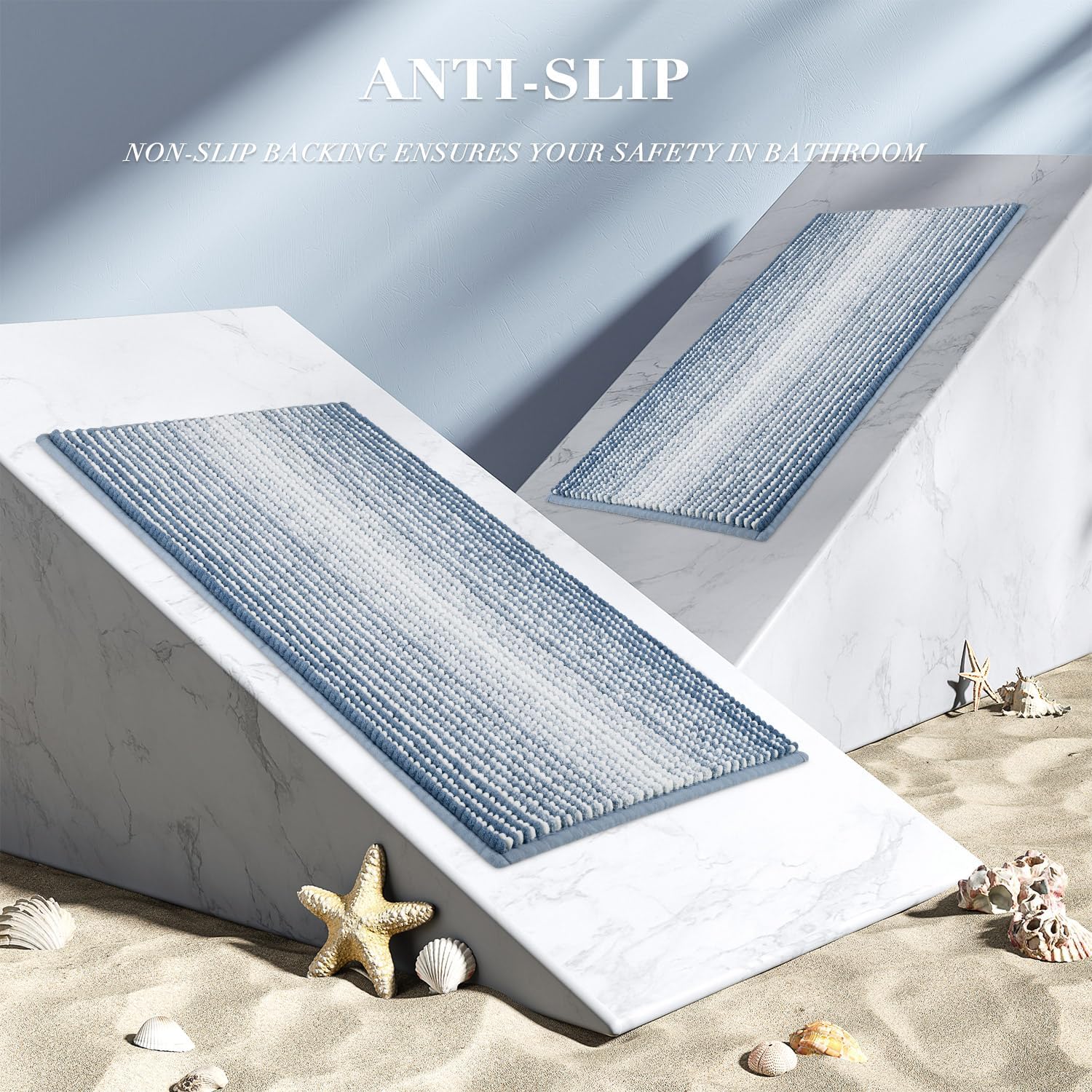 Thumbnail 4 de BSICPRO 2-Piece Thick Chenille Bath Rugs Set (Fog Blue) — 20" x 47" and 16" x 24