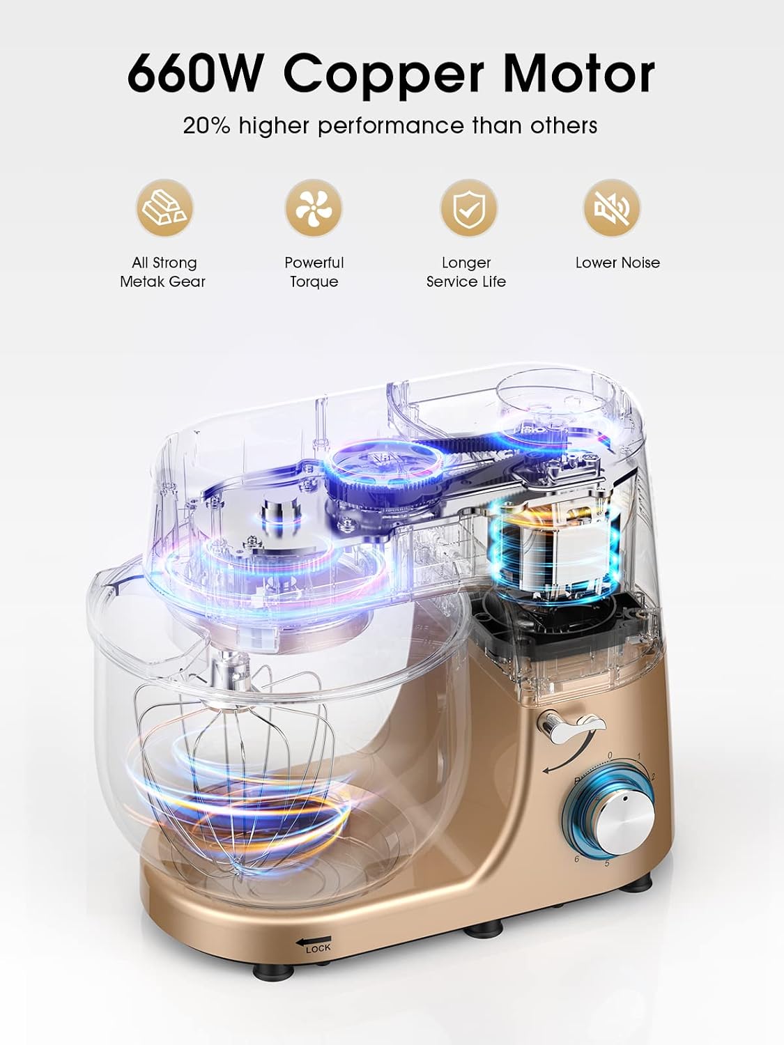 Thumbnail 2 de KUCCU SM-1508 Stand Mixer, 9.5 QT Bowl, 660W, 6 Speeds with Pulse